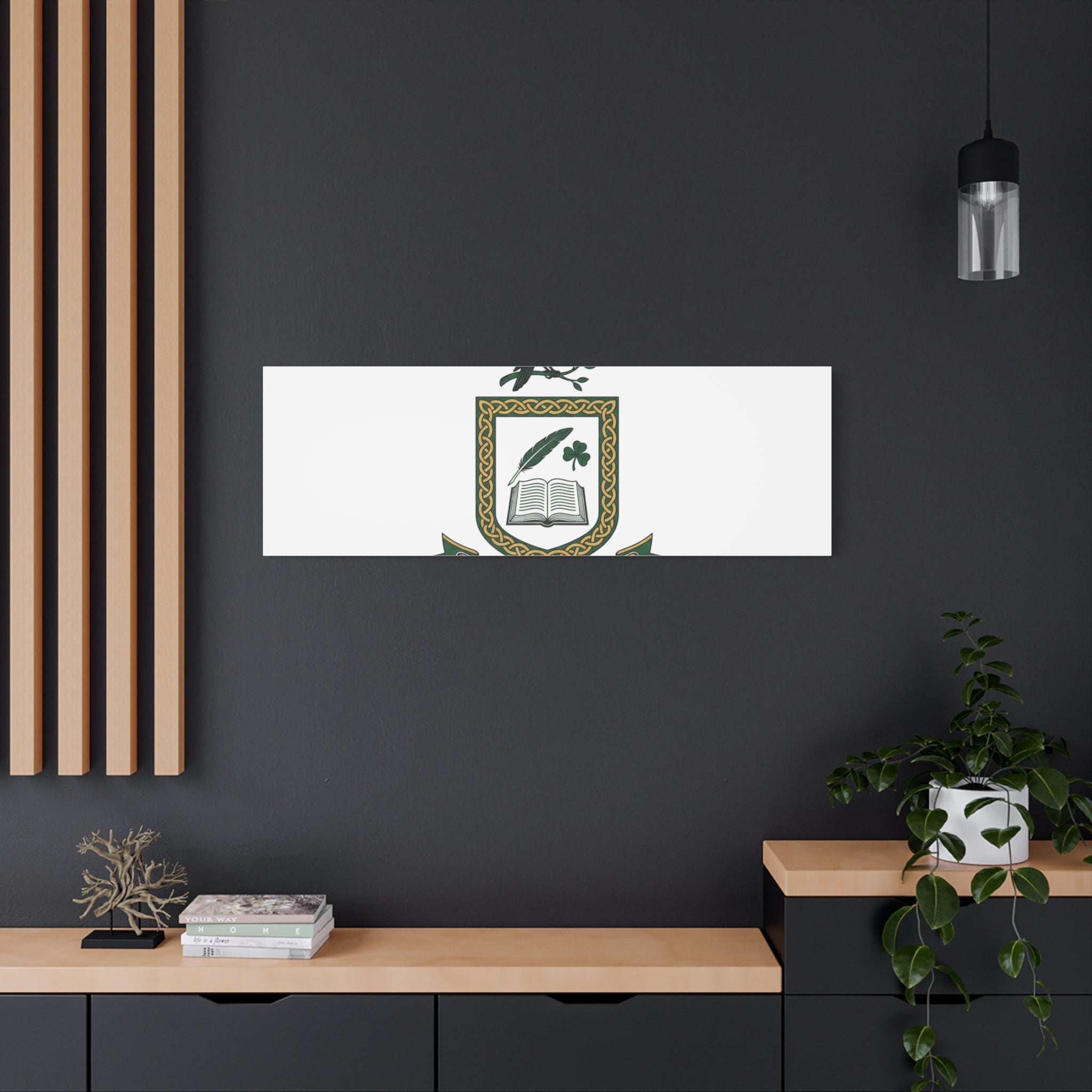 Celtic Academia Crest Canvas | Irish Heritage, Dark Emerald Gaelic Library