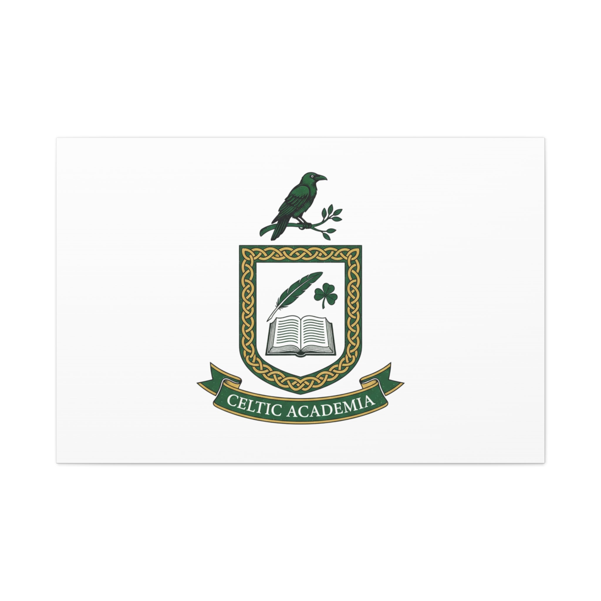Celtic Academia Crest Canvas | Irish Heritage, Dark Emerald Gaelic Library