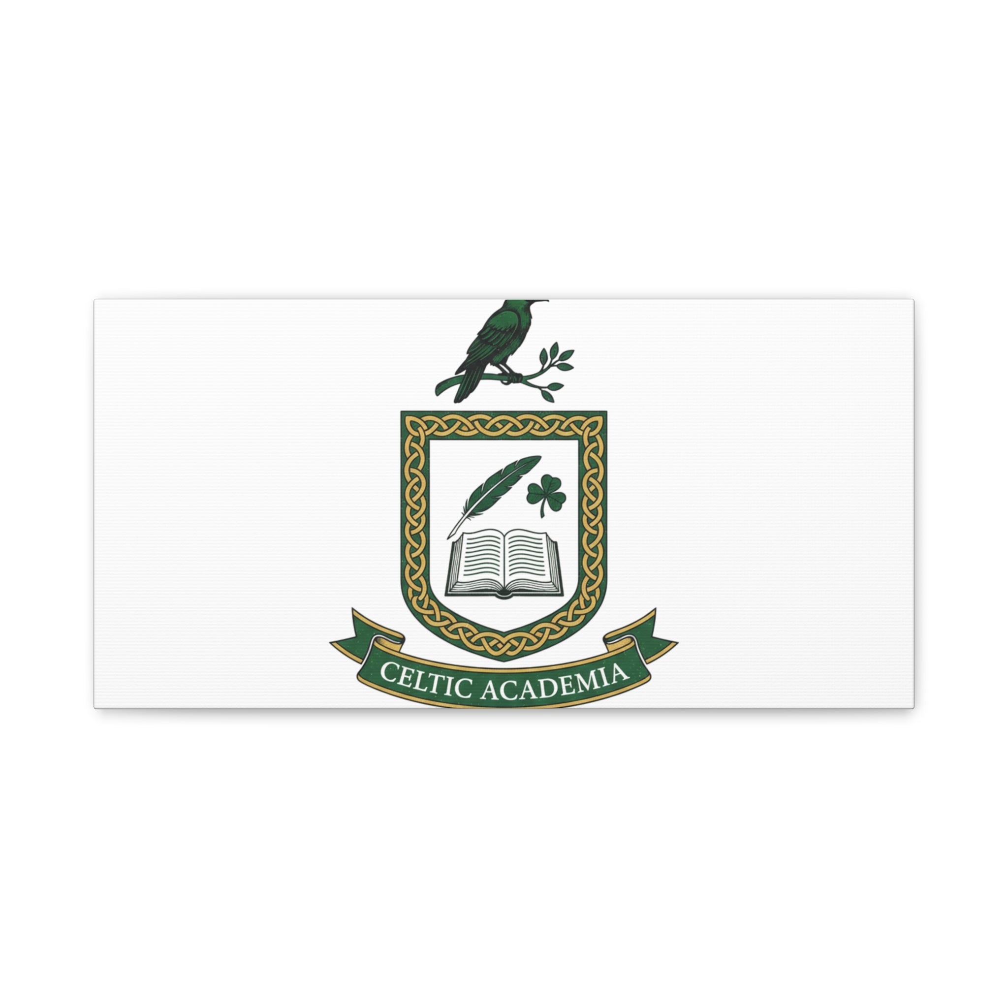 Celtic Academia Crest Canvas | Irish Heritage, Dark Emerald Gaelic Library