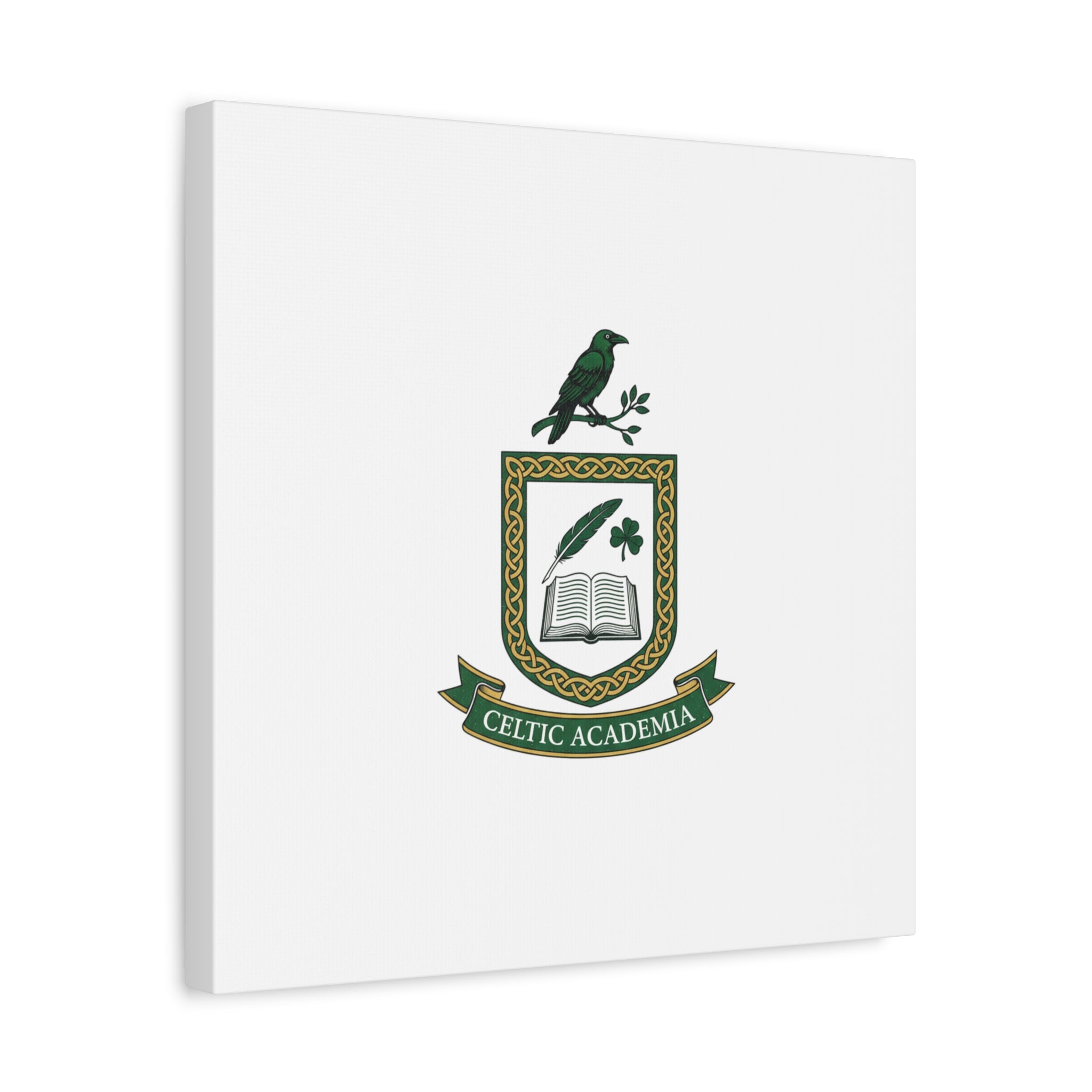Celtic Academia Crest Canvas | Irish Heritage, Dark Emerald Gaelic Library