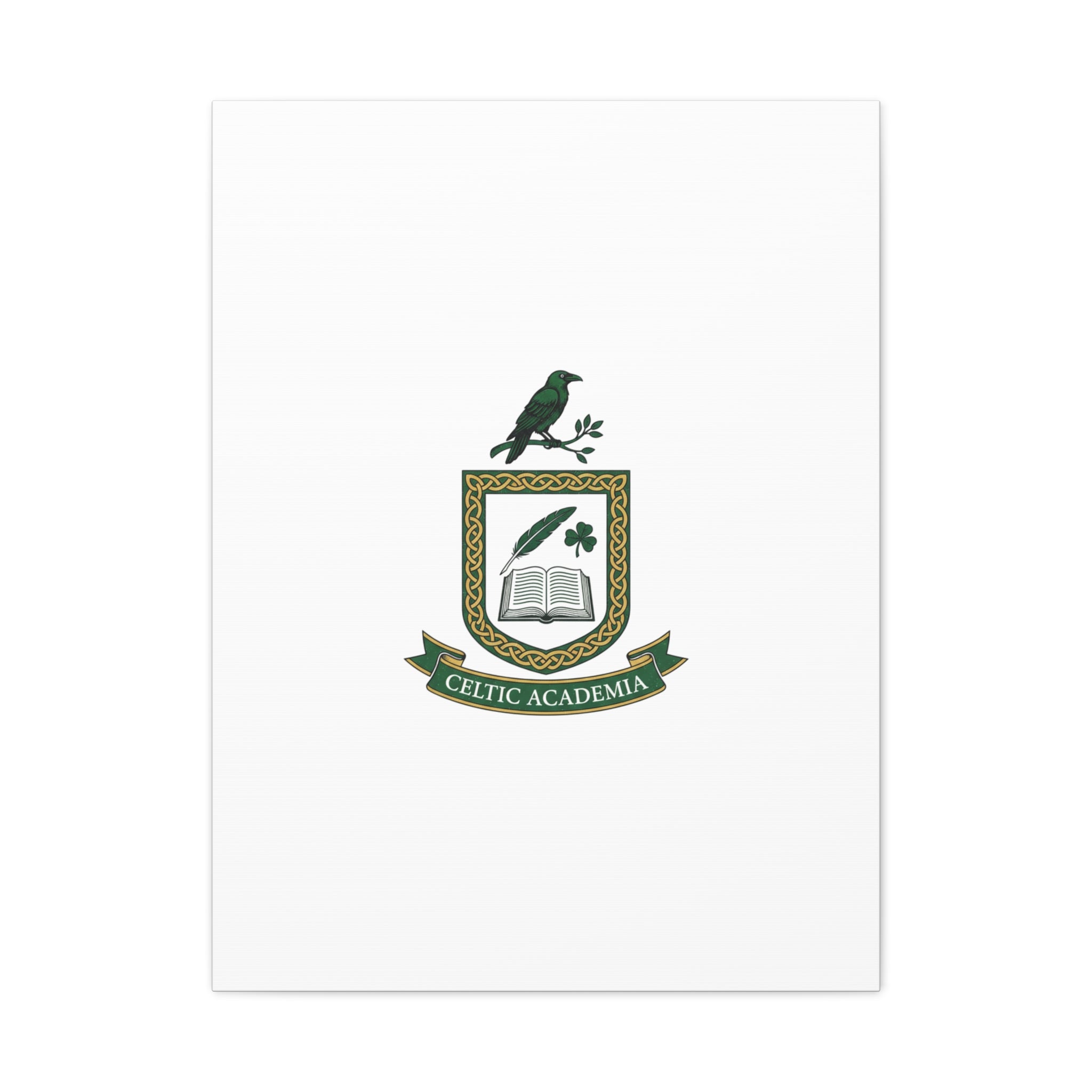 Celtic Academia Crest Canvas | Irish Heritage, Dark Emerald Gaelic Library