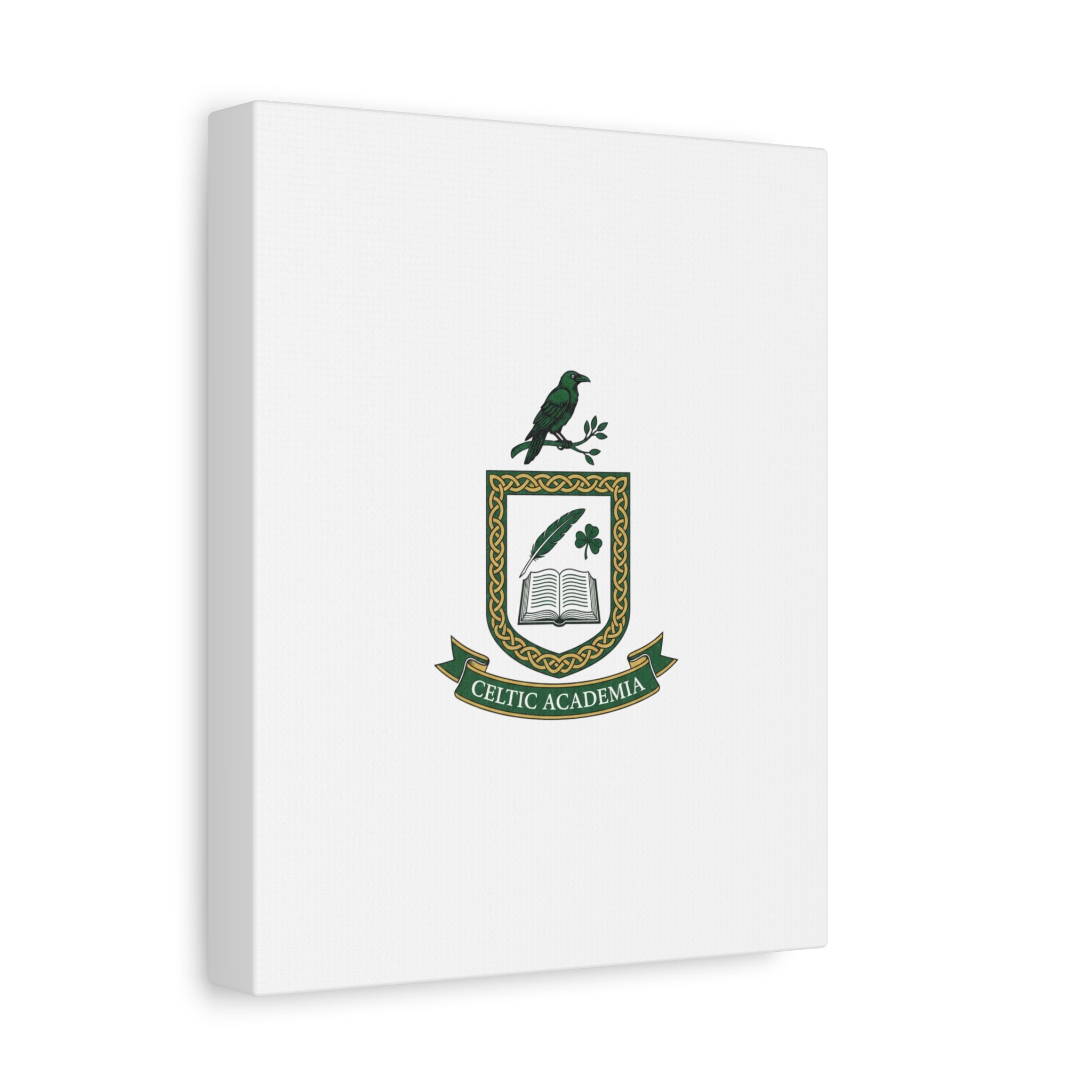 Celtic Academia Crest Canvas | Irish Heritage, Dark Emerald Gaelic Library