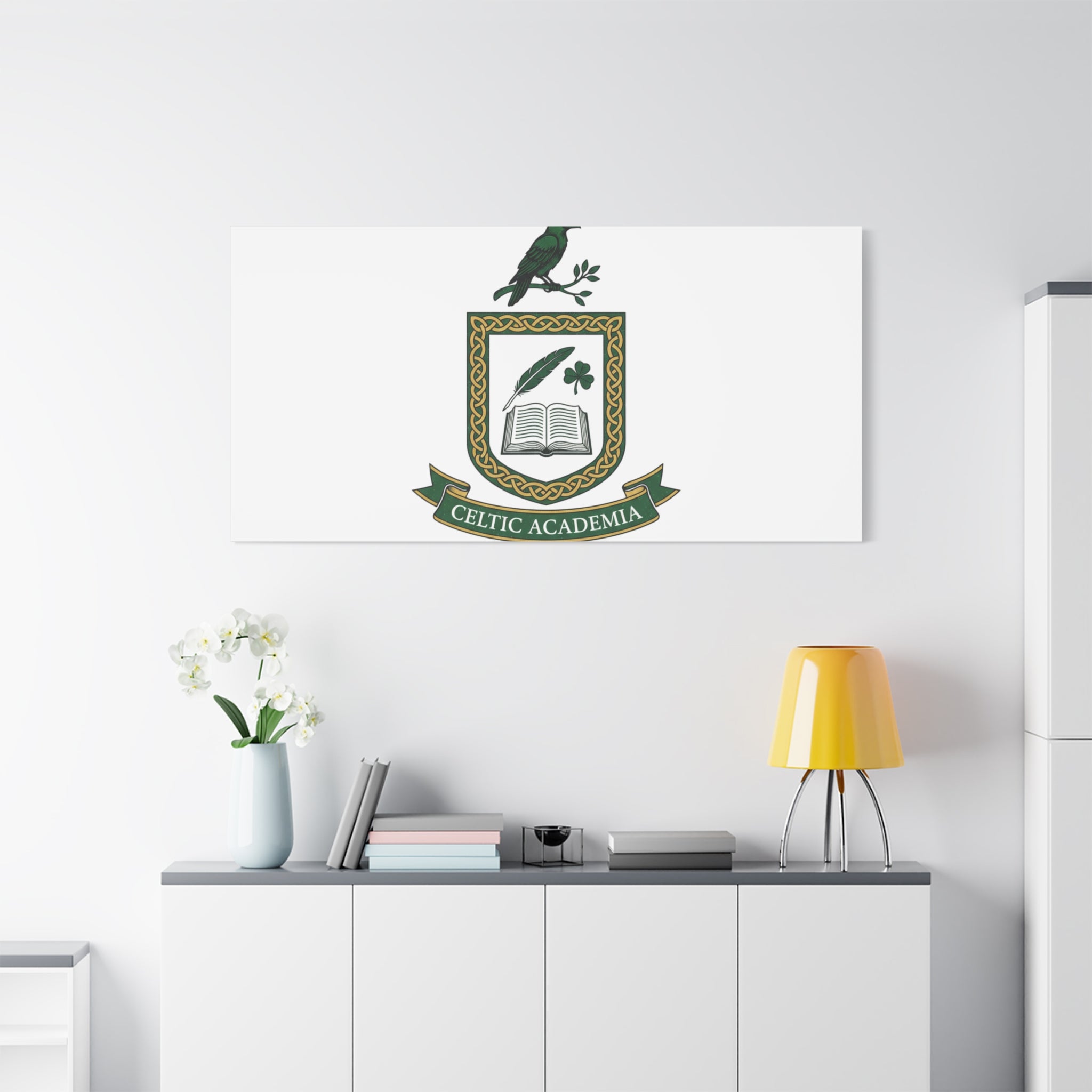 Celtic Academia Crest Canvas | Irish Heritage, Dark Emerald Gaelic Library