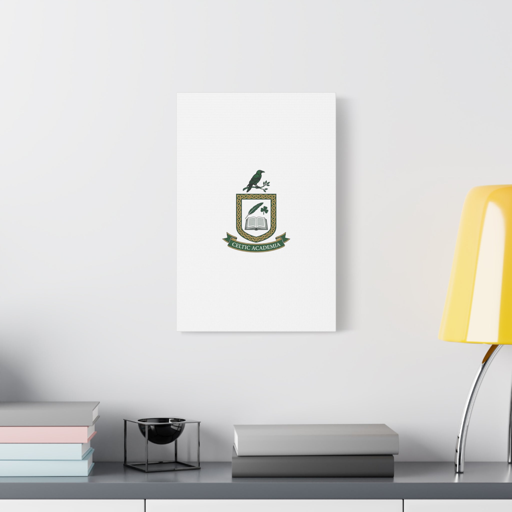 Celtic Academia Crest Canvas | Irish Heritage, Dark Emerald Gaelic Library
