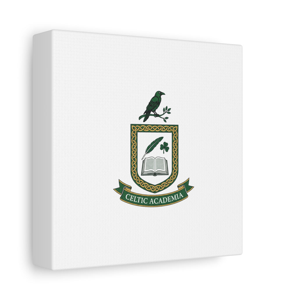 Celtic Academia Crest Canvas | Irish Heritage, Dark Emerald Gaelic Library