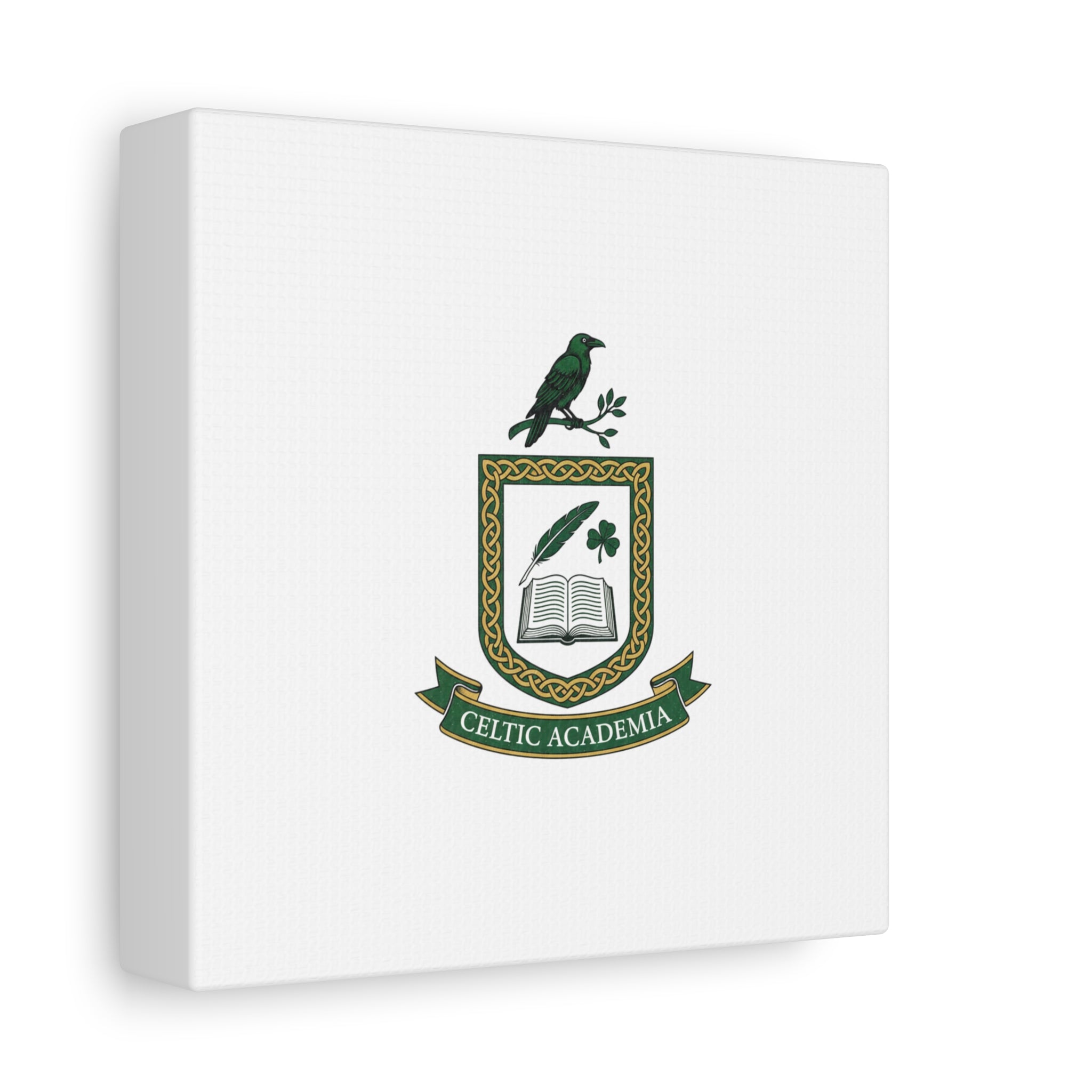 Celtic Academia Crest Canvas | Irish Heritage, Dark Emerald Gaelic Library