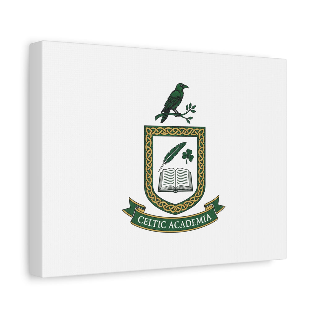 Celtic Academia Crest Canvas | Irish Heritage, Dark Emerald Gaelic Library