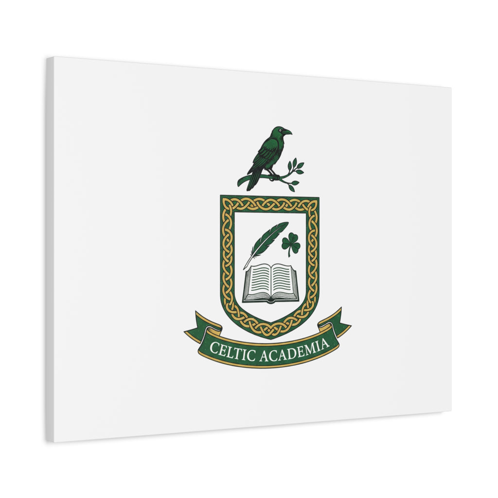 Celtic Academia Crest Canvas | Irish Heritage, Dark Emerald Gaelic Library
