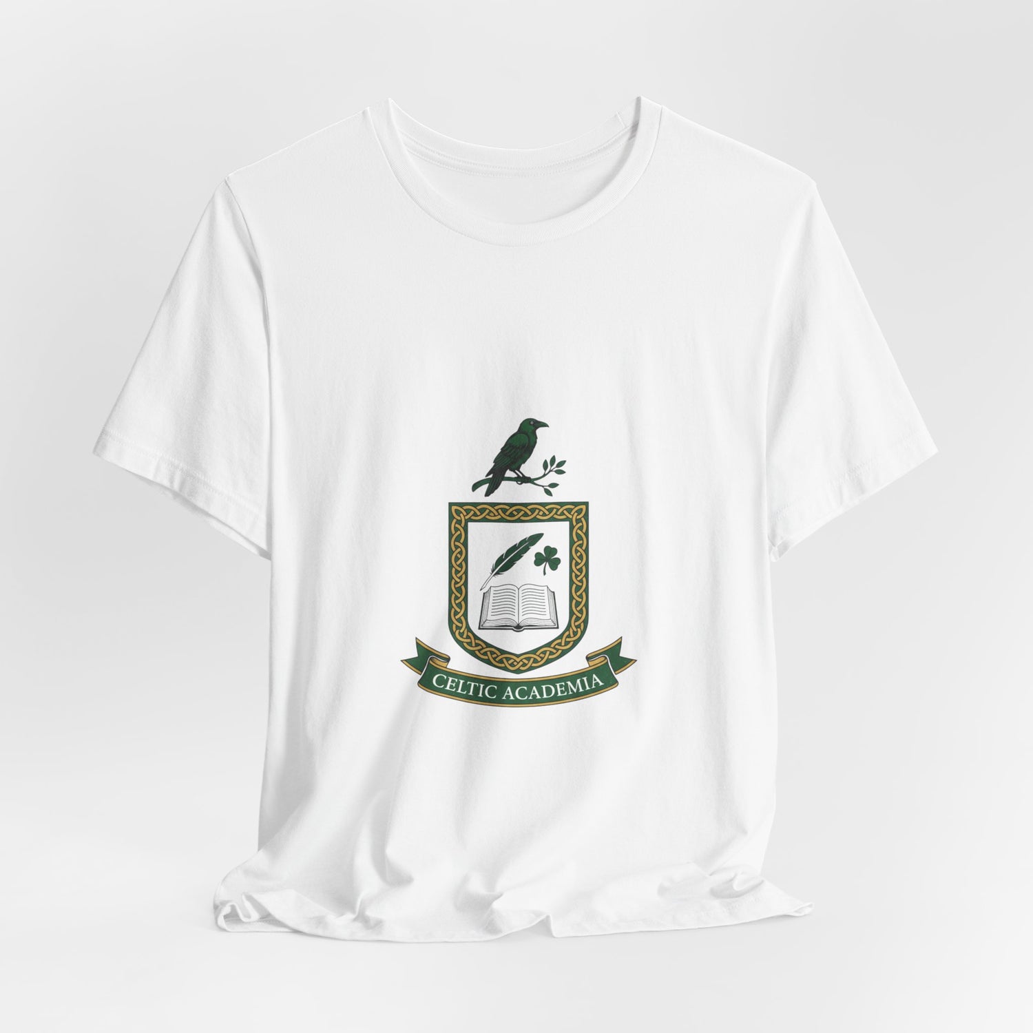 Celtic Academia Crest T-Shirt | Irish Heritage, Emerald Dark Academia