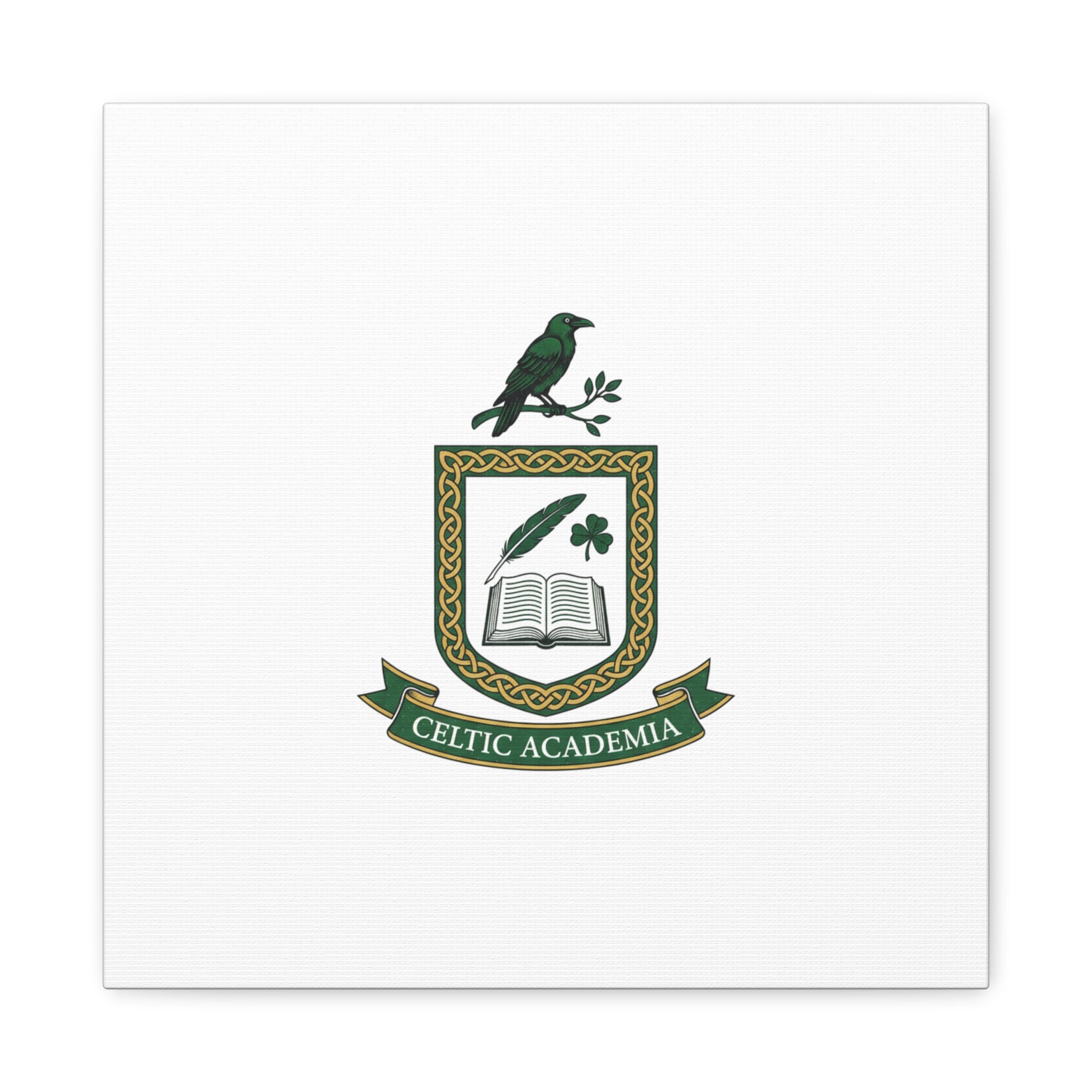 Celtic Academia Crest Canvas | Irish Heritage, Dark Emerald Gaelic Library