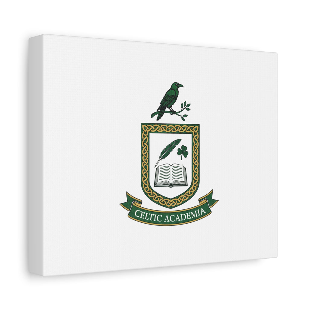Celtic Academia Crest Canvas | Irish Heritage, Dark Emerald Gaelic Library