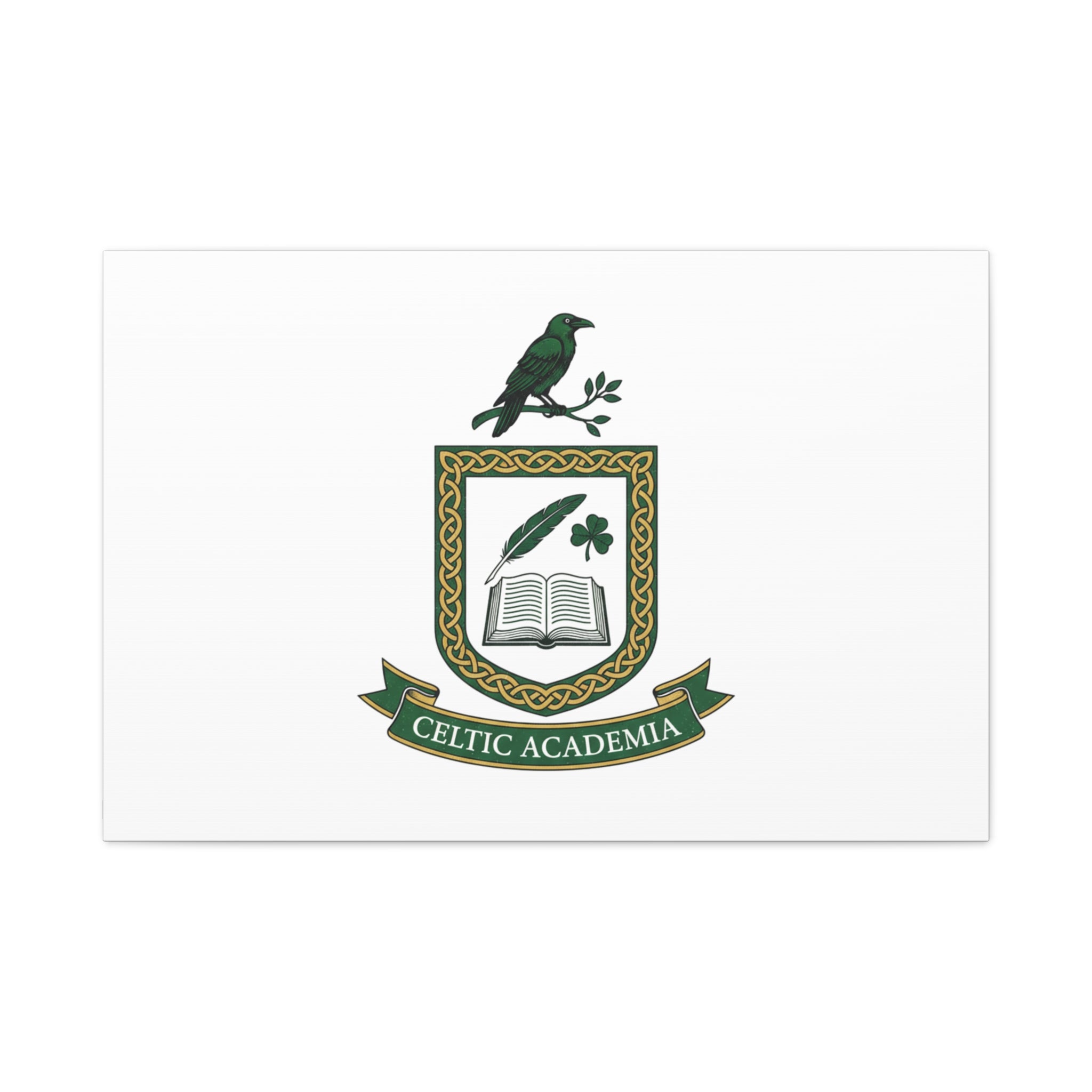 Celtic Academia Crest Canvas | Irish Heritage, Dark Emerald Gaelic Library