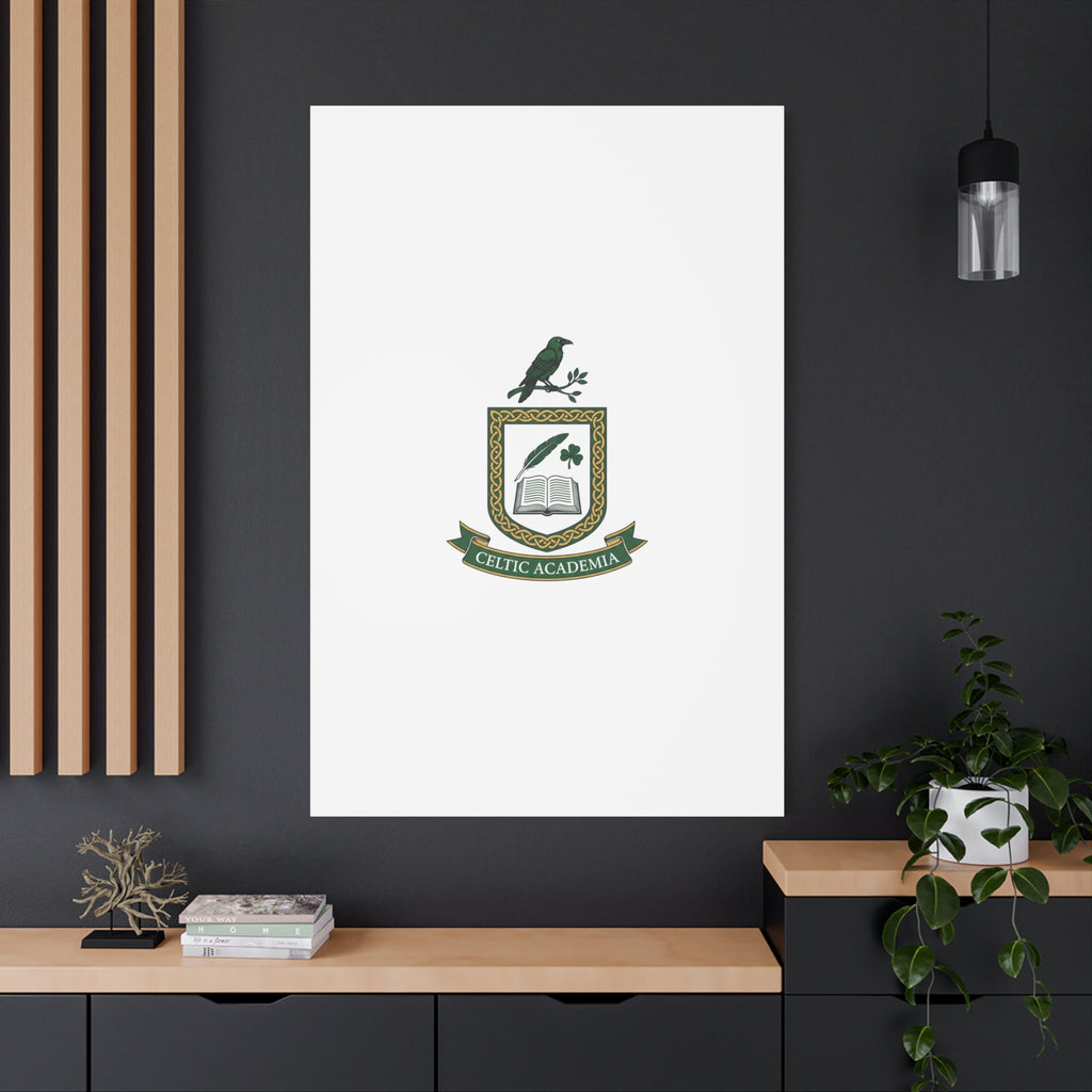 Celtic Academia Crest Canvas | Irish Heritage, Dark Emerald Gaelic Library