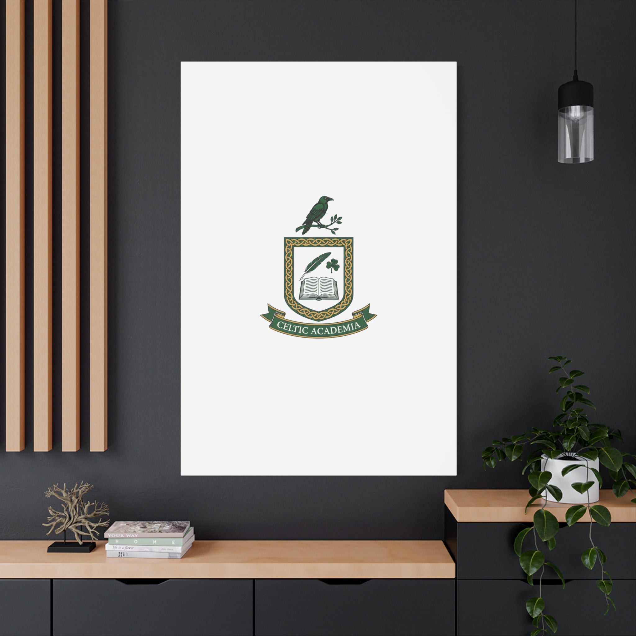 Celtic Academia Crest Canvas | Irish Heritage, Dark Emerald Gaelic Library
