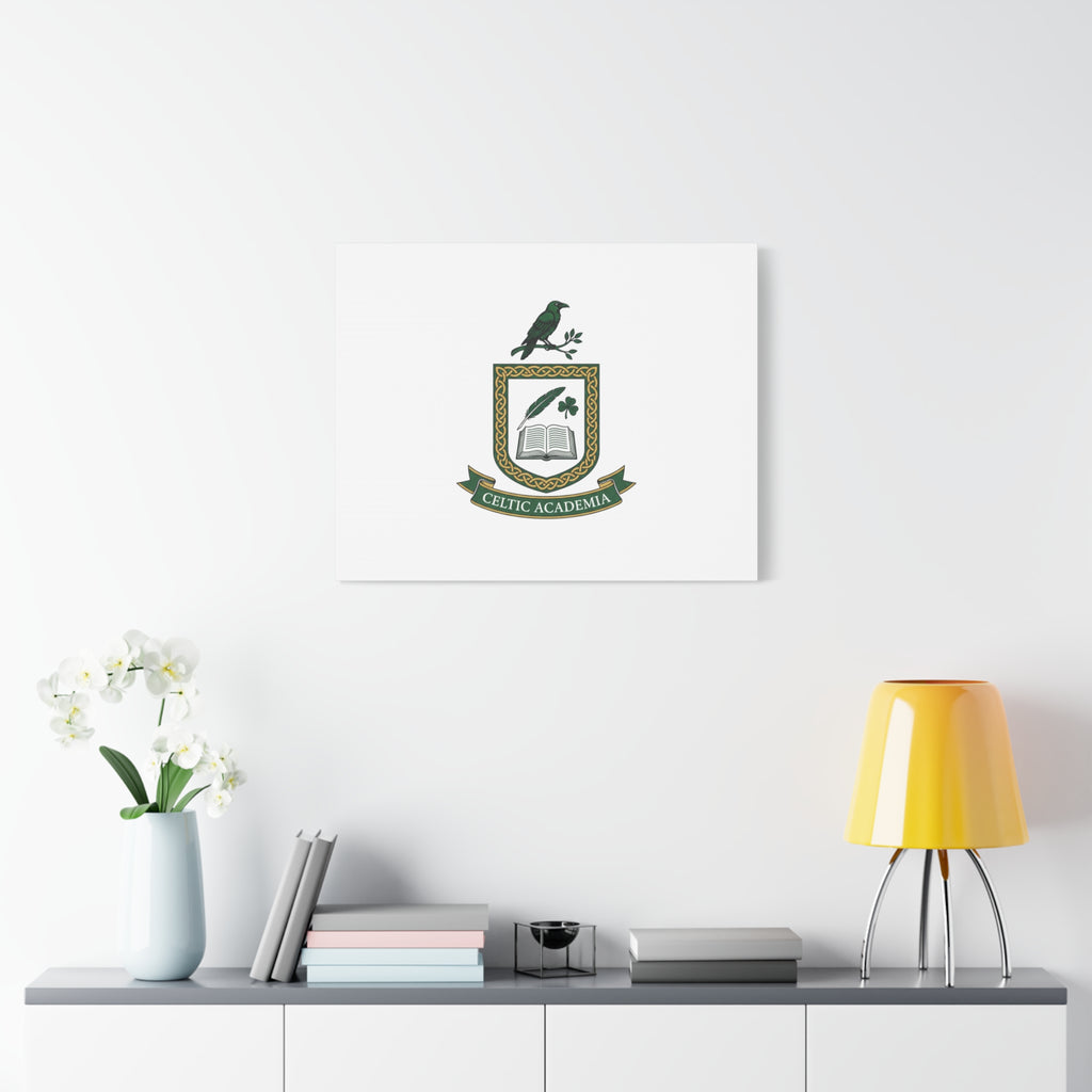 Celtic Academia Crest Canvas | Irish Heritage, Dark Emerald Gaelic Library