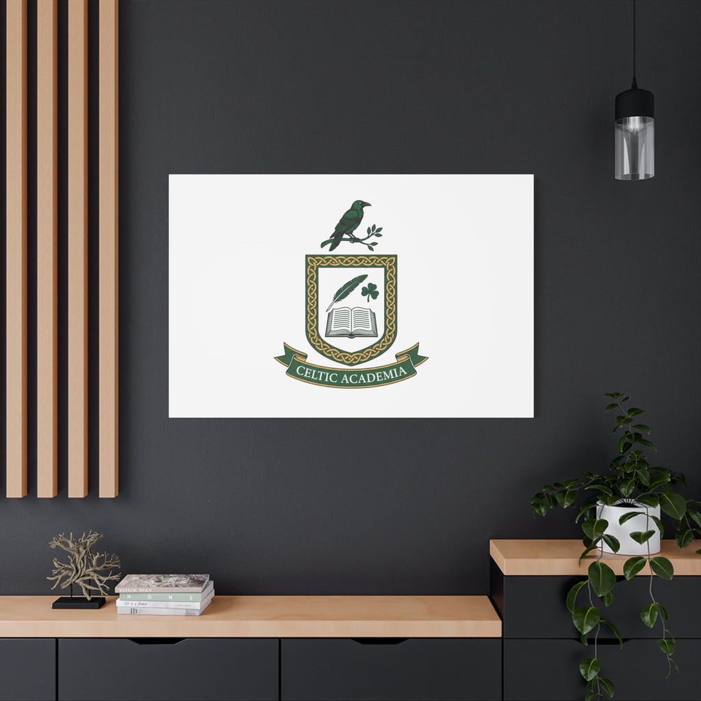Celtic Academia Crest Canvas | Irish Heritage, Dark Emerald Gaelic Library