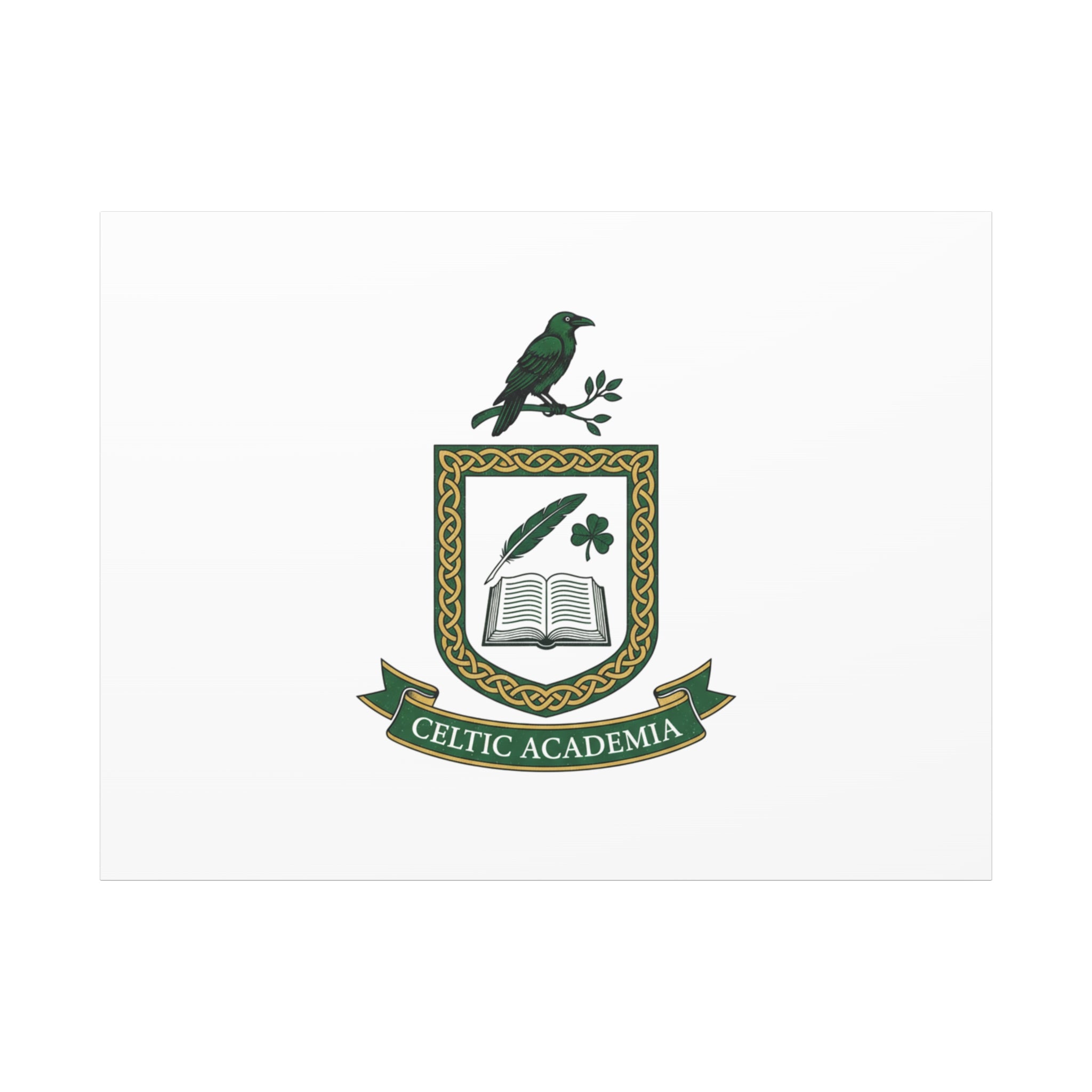 Celtic Academia Crest Canvas | Irish Heritage, Dark Emerald Gaelic Library