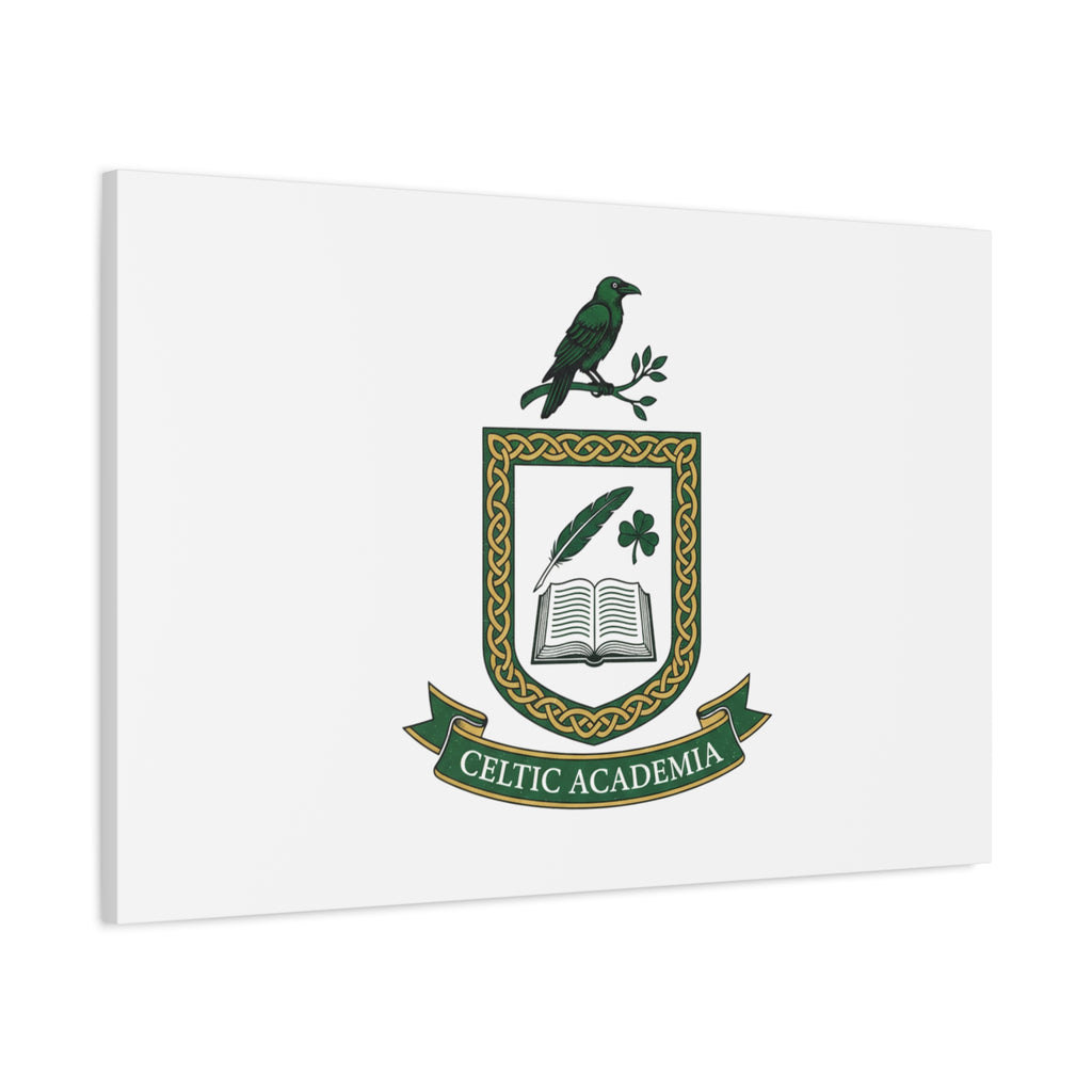 Celtic Academia Crest Canvas | Irish Heritage, Dark Emerald Gaelic Library