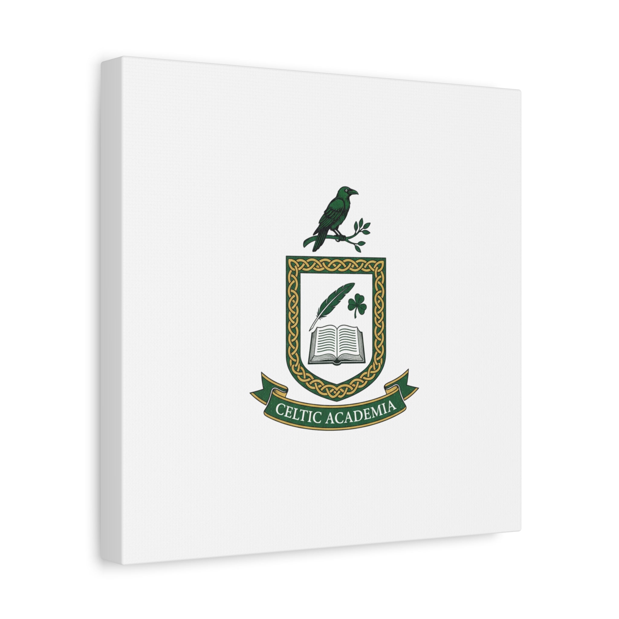 Celtic Academia Crest Canvas | Irish Heritage, Dark Emerald Gaelic Library