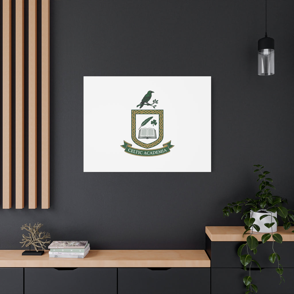 Celtic Academia Crest Canvas | Irish Heritage, Dark Emerald Gaelic Library