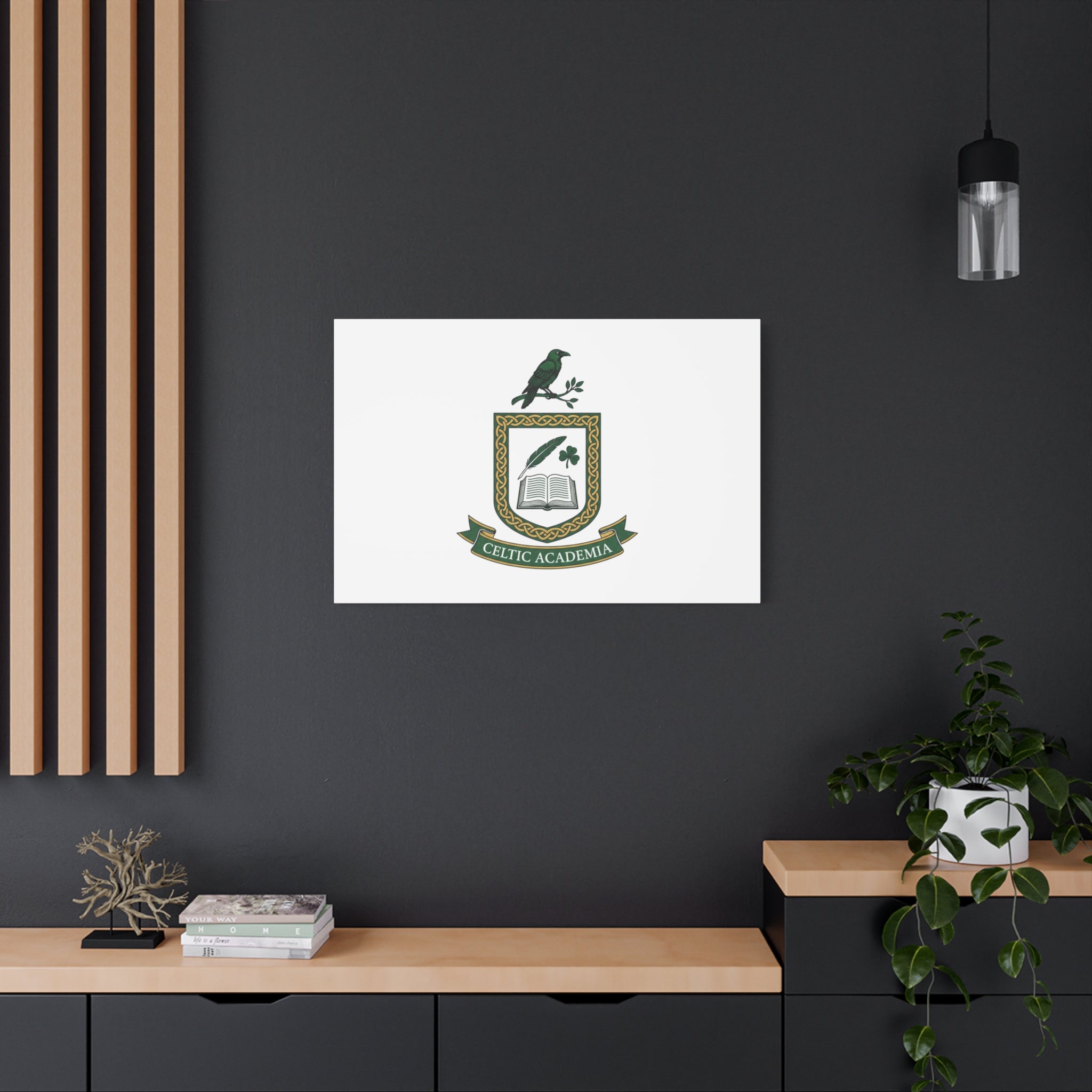 Celtic Academia Crest Canvas | Irish Heritage, Dark Emerald Gaelic Library