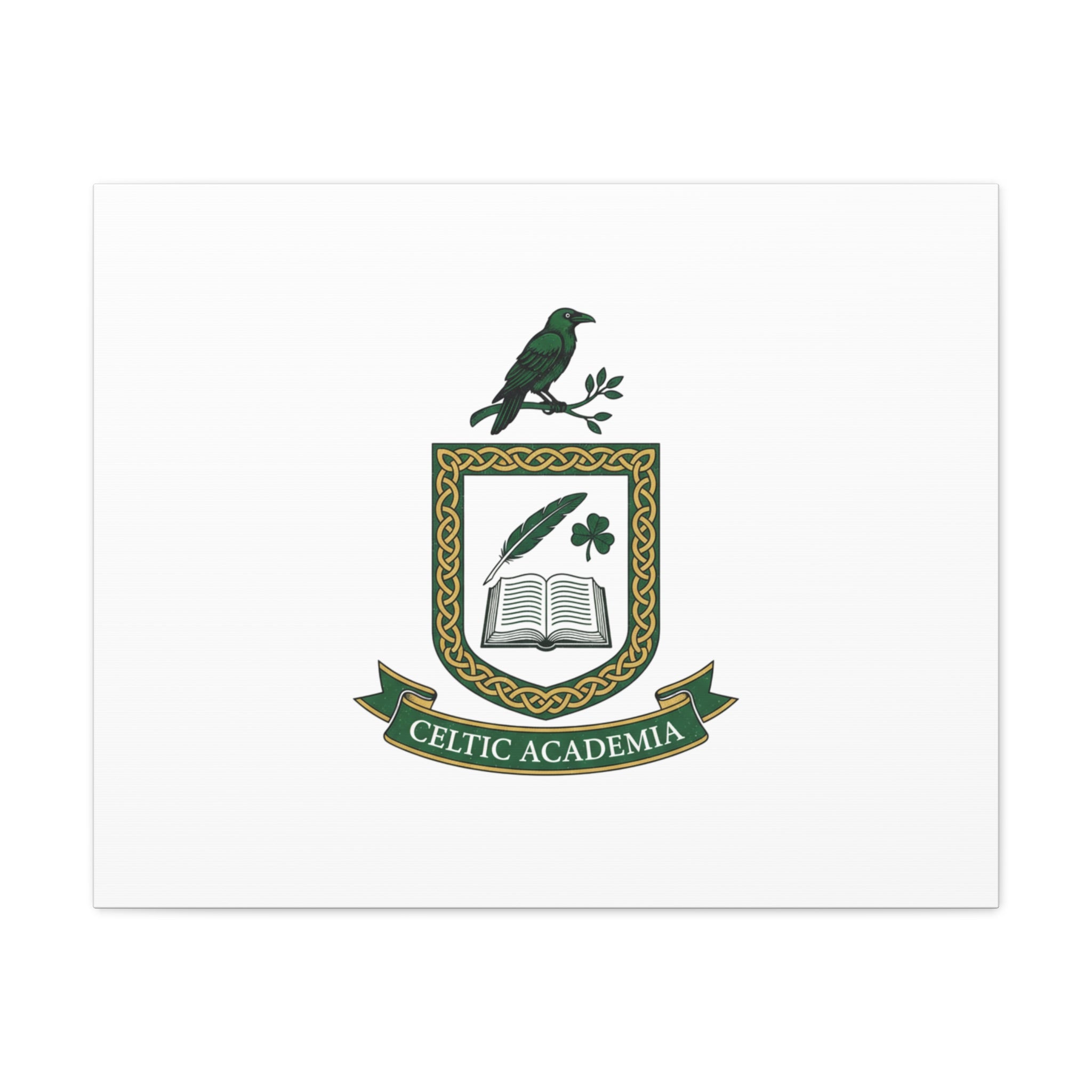 Celtic Academia Crest Canvas | Irish Heritage, Dark Emerald Gaelic Library