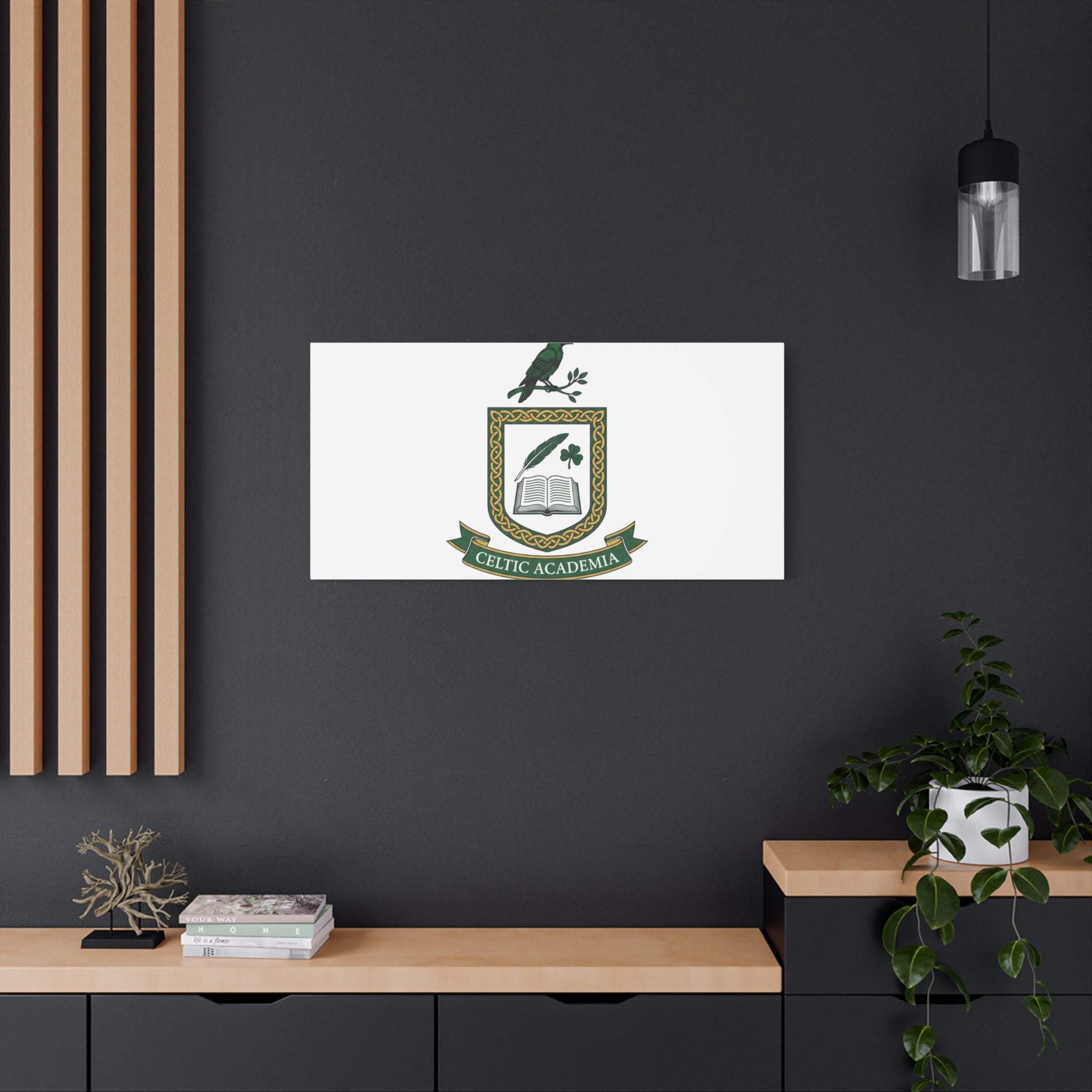 Celtic Academia Crest Canvas | Irish Heritage, Dark Emerald Gaelic Library
