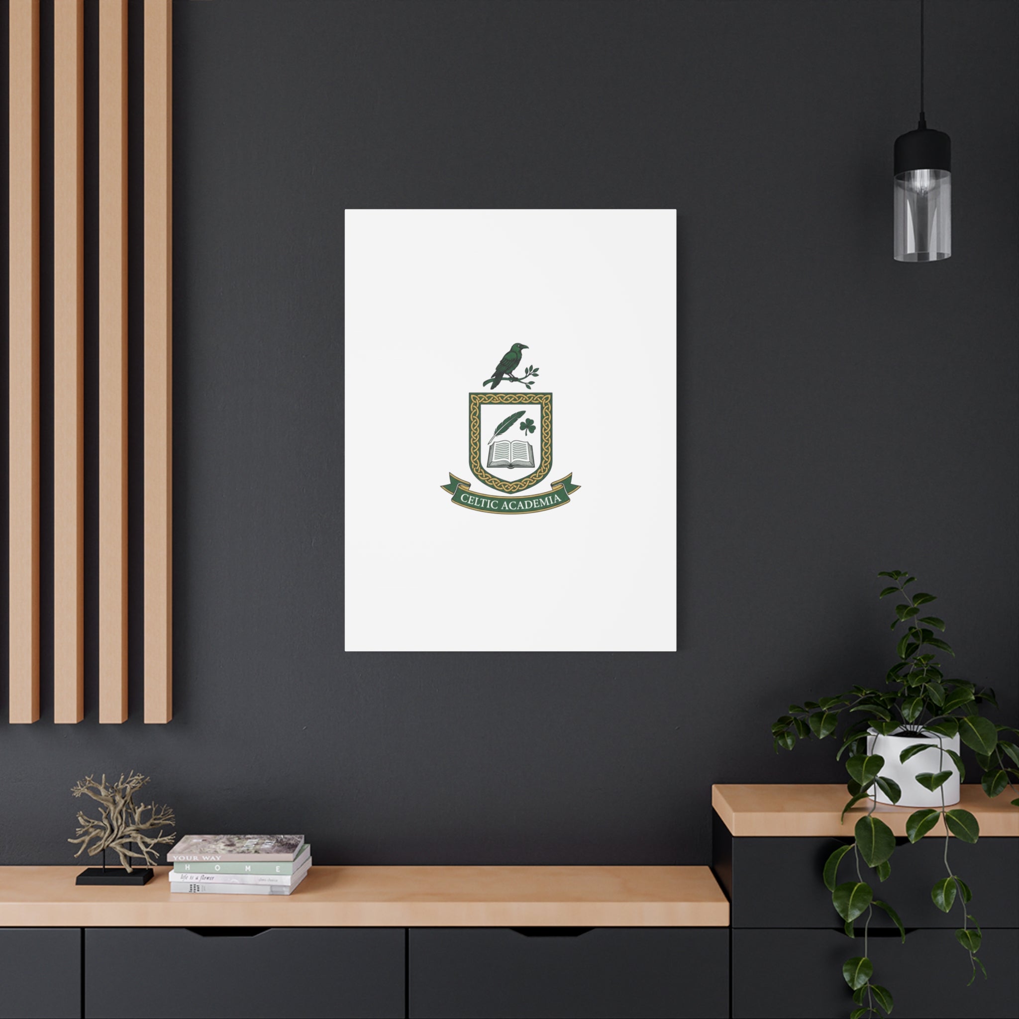 Celtic Academia Crest Canvas | Irish Heritage, Dark Emerald Gaelic Library