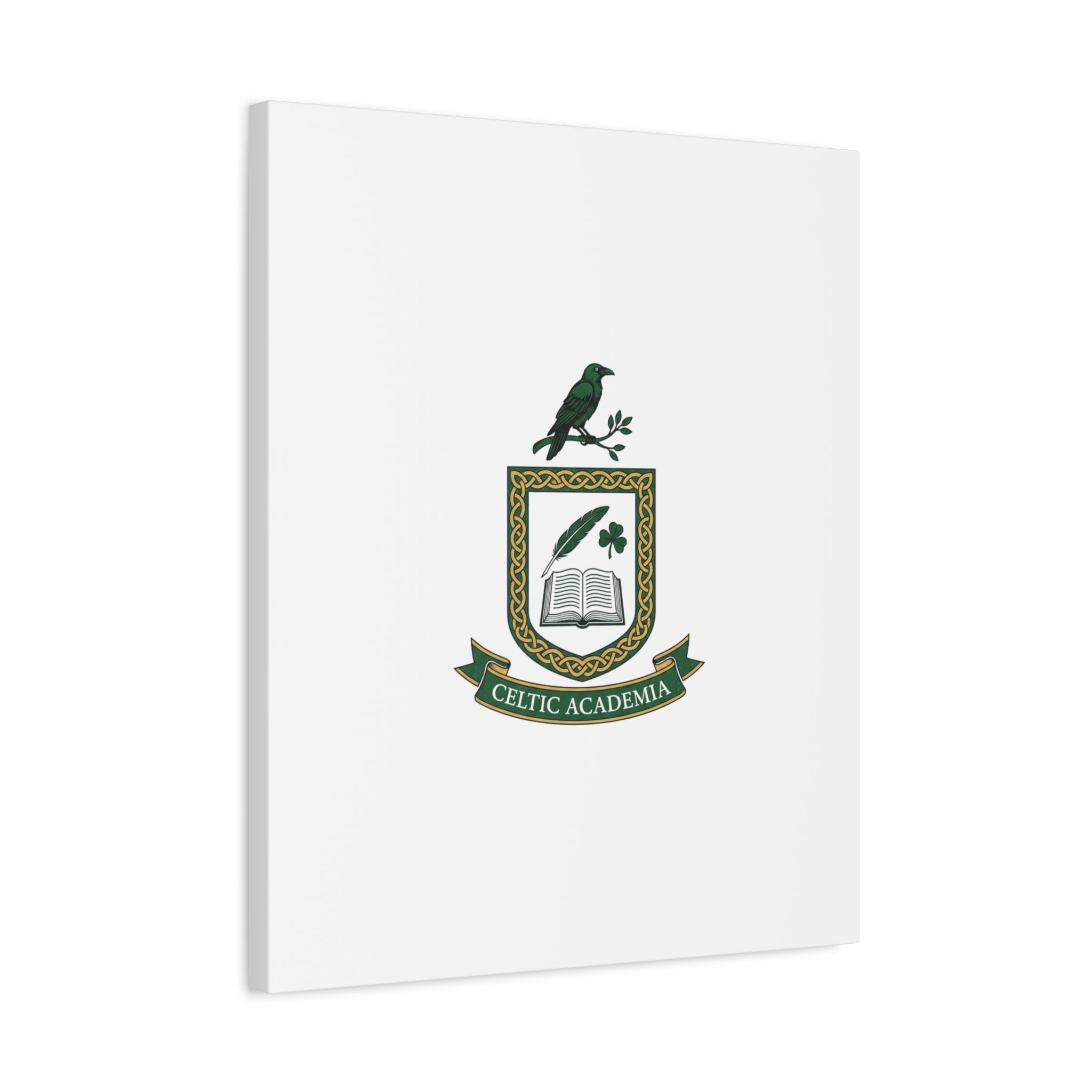Celtic Academia Crest Canvas | Irish Heritage, Dark Emerald Gaelic Library