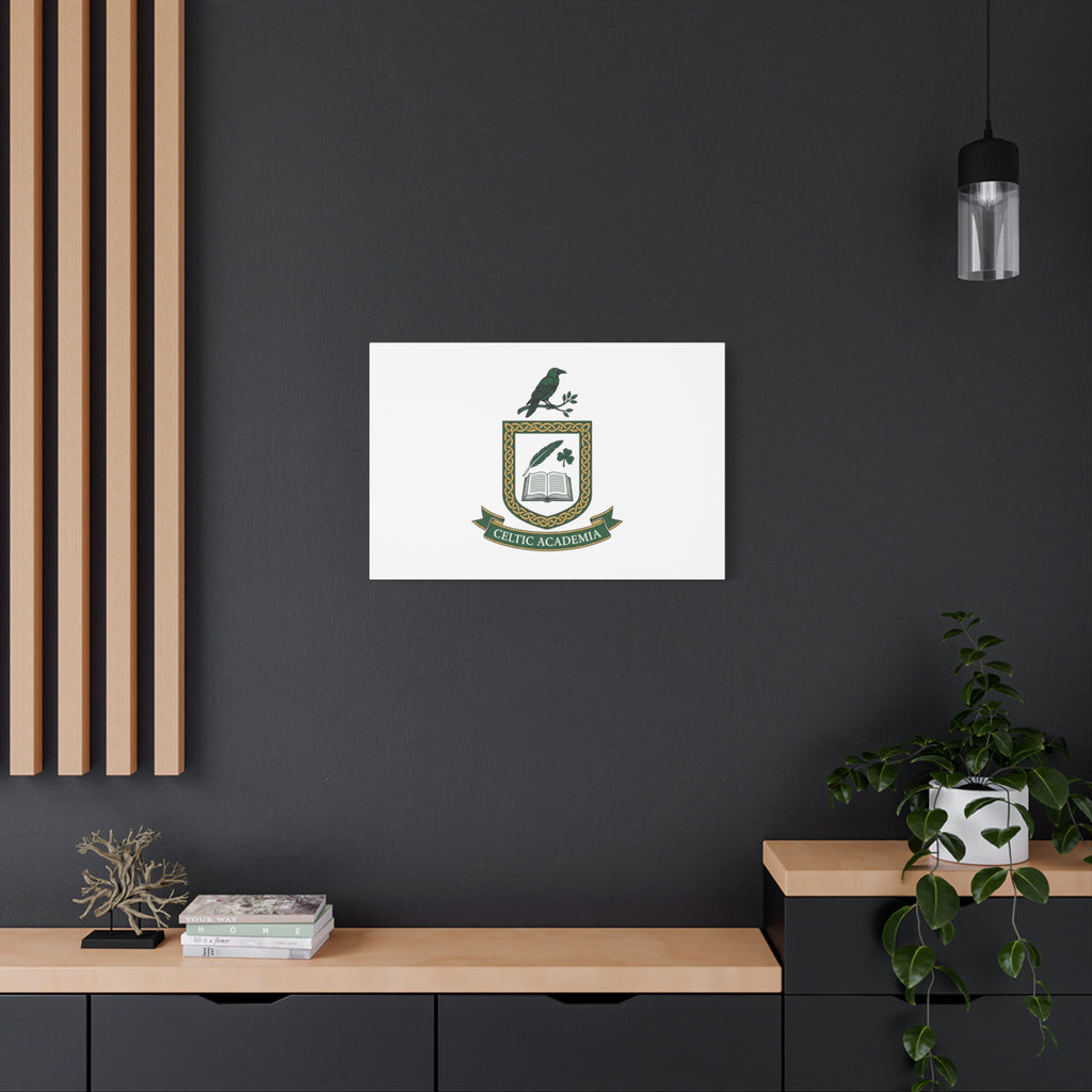 Celtic Academia Crest Canvas | Irish Heritage, Dark Emerald Gaelic Library