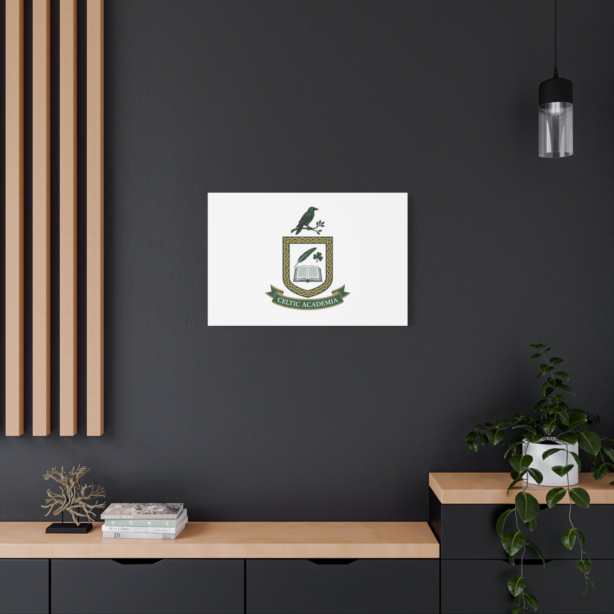Celtic Academia Crest Canvas | Irish Heritage, Dark Emerald Gaelic Library