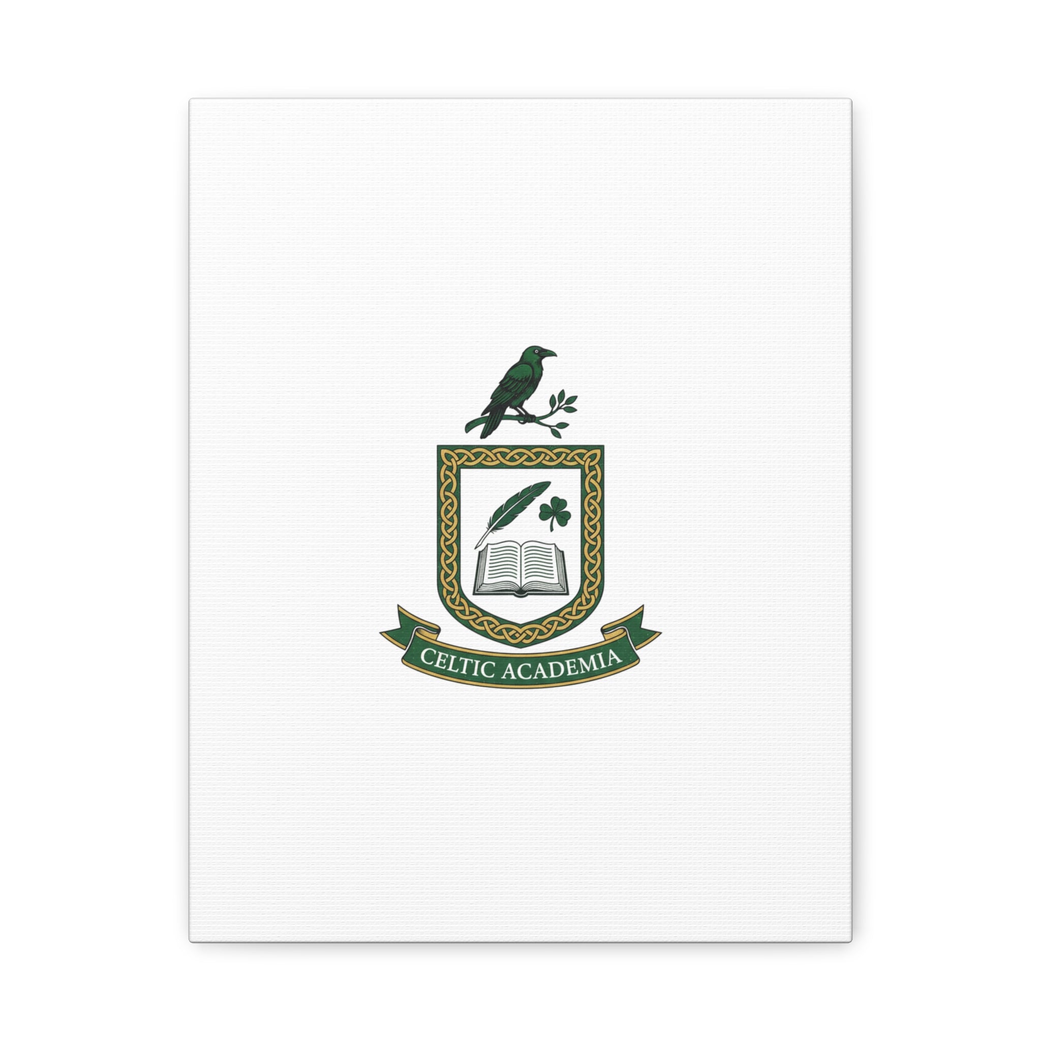 Celtic Academia Crest Canvas | Irish Heritage, Dark Emerald Gaelic Library