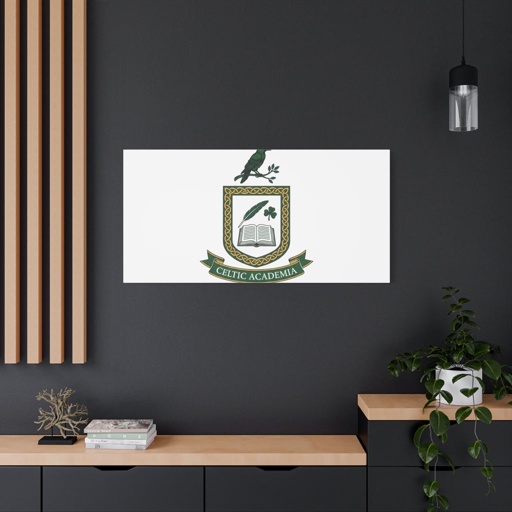 Celtic Academia Crest Canvas | Irish Heritage, Dark Emerald Gaelic Library