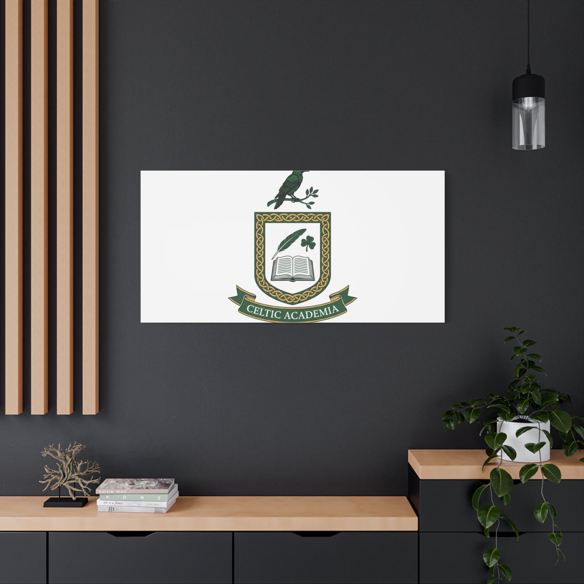 Celtic Academia Crest Canvas | Irish Heritage, Dark Emerald Gaelic Library