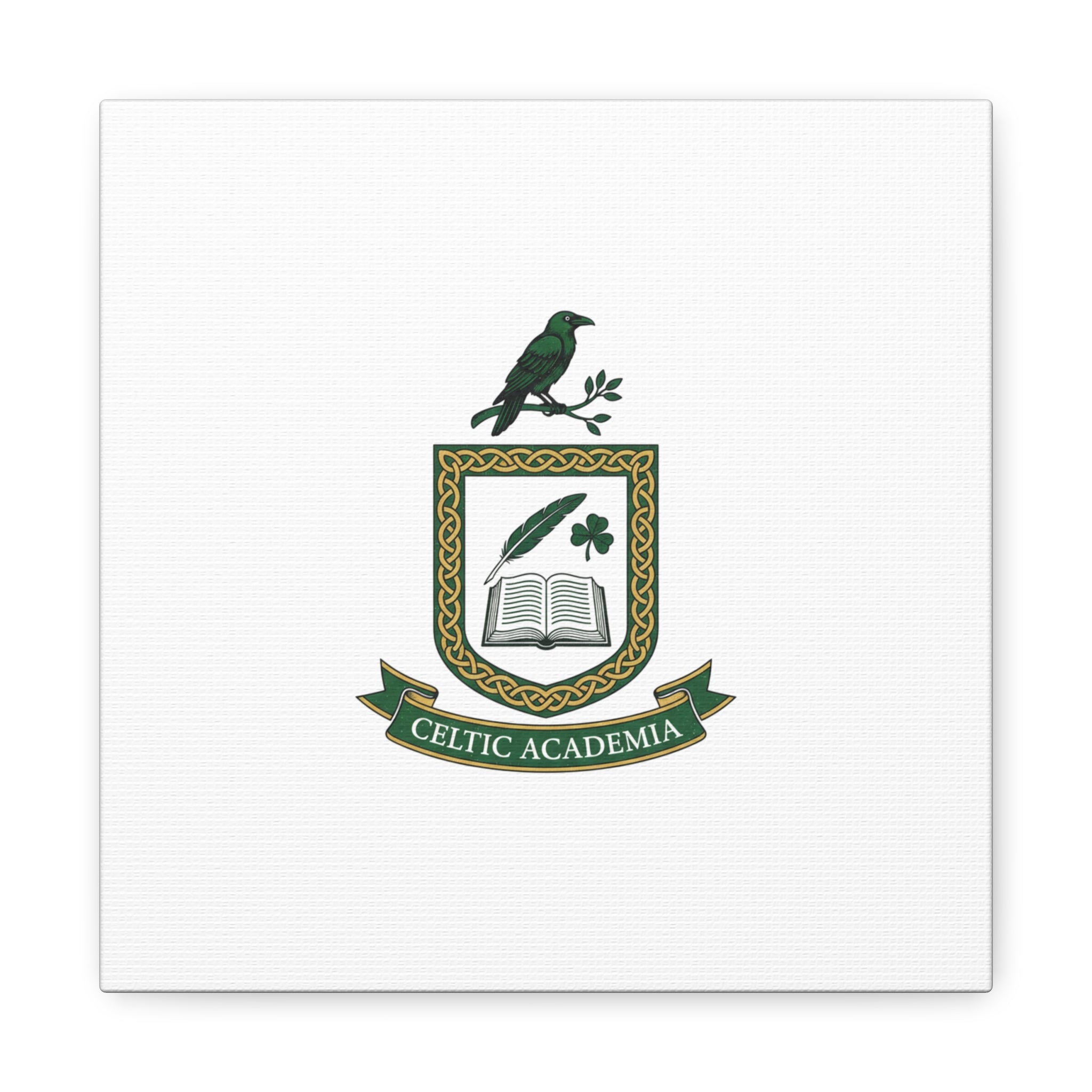 Celtic Academia Crest Canvas | Irish Heritage, Dark Emerald Gaelic Library