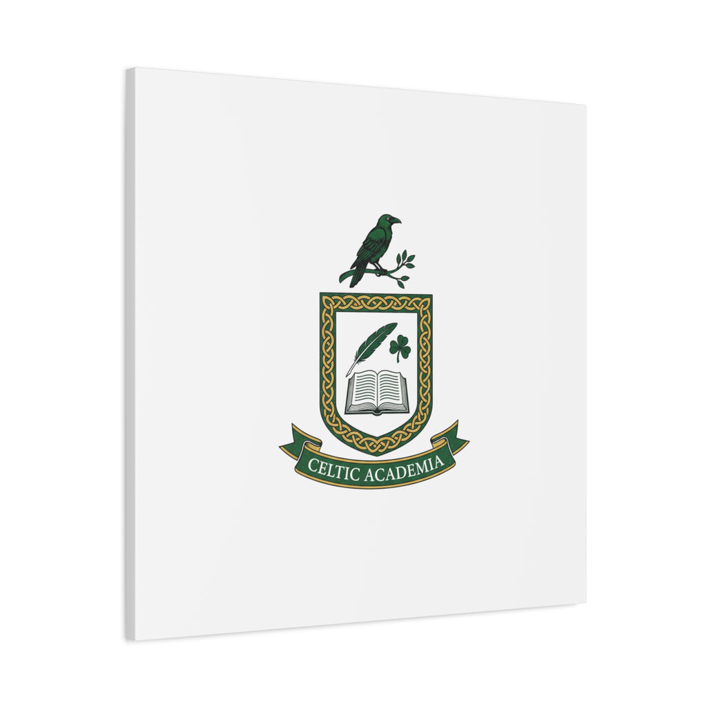 Celtic Academia Crest Canvas | Irish Heritage, Dark Emerald Gaelic Library