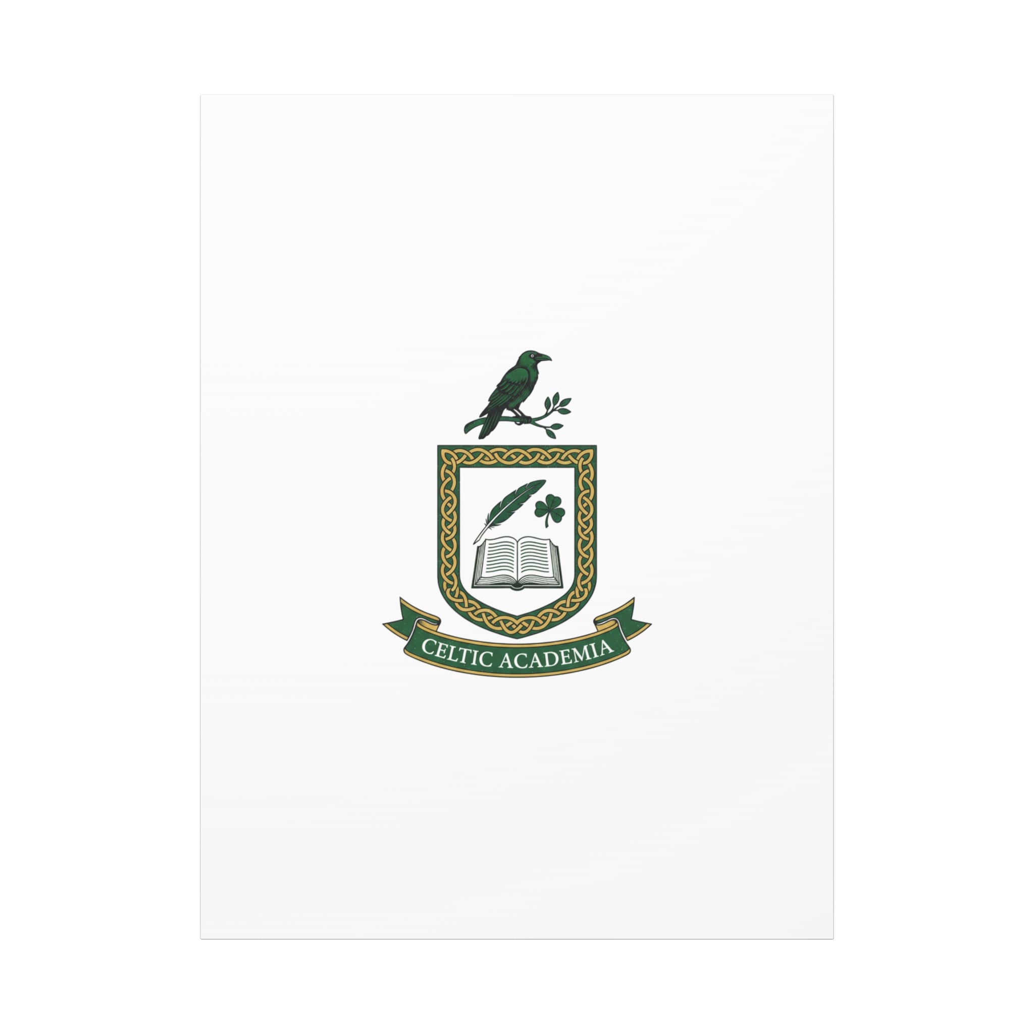 Celtic Academia Crest Canvas | Irish Heritage, Dark Emerald Gaelic Library
