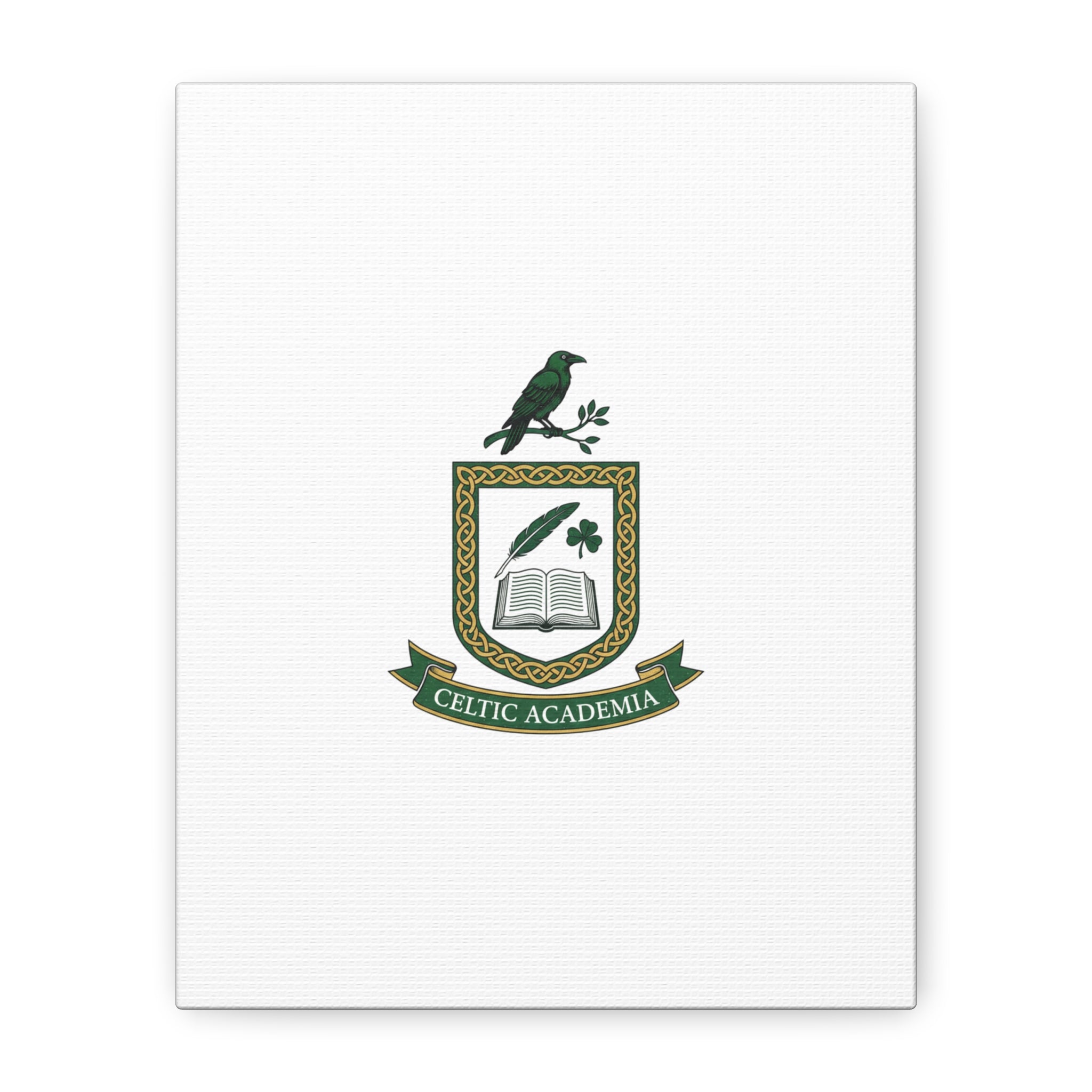 Celtic Academia Crest Canvas | Irish Heritage, Dark Emerald Gaelic Library