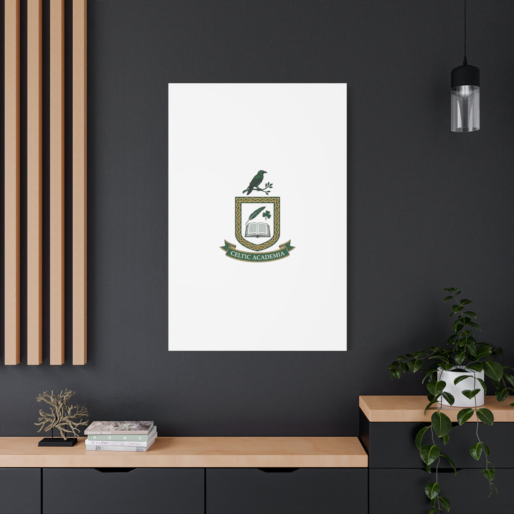 Celtic Academia Crest Canvas | Irish Heritage, Dark Emerald Gaelic Library