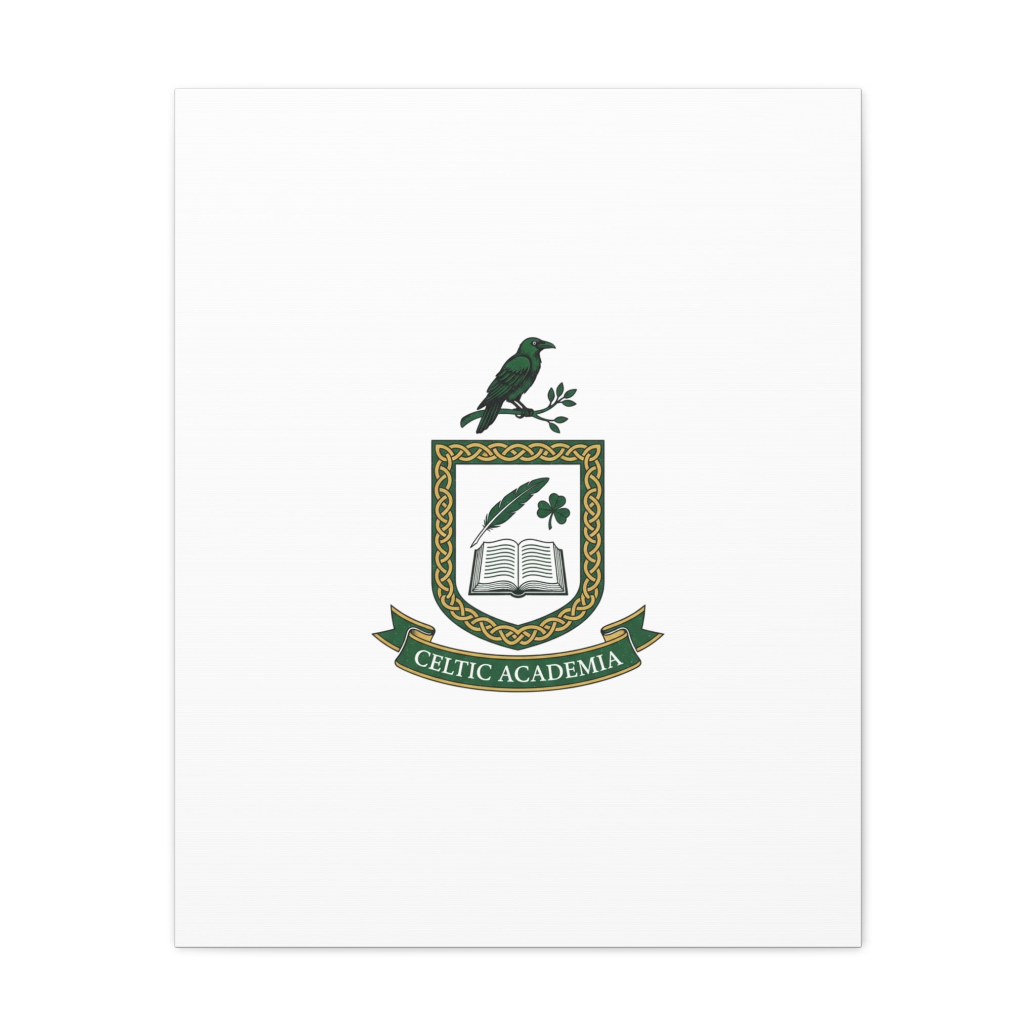 Celtic Academia Crest Canvas | Irish Heritage, Dark Emerald Gaelic Library