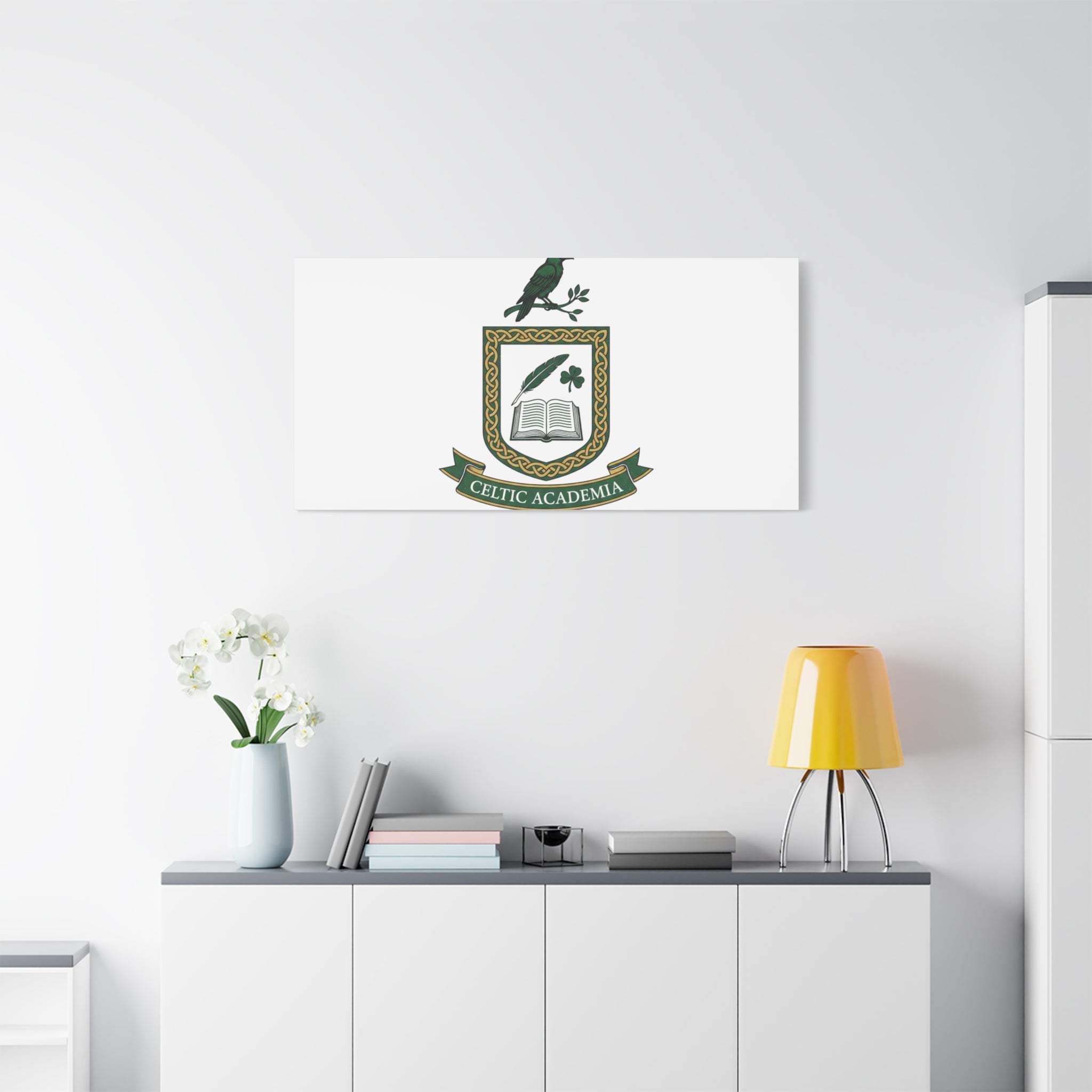 Celtic Academia Crest Canvas | Irish Heritage, Dark Emerald Gaelic Library