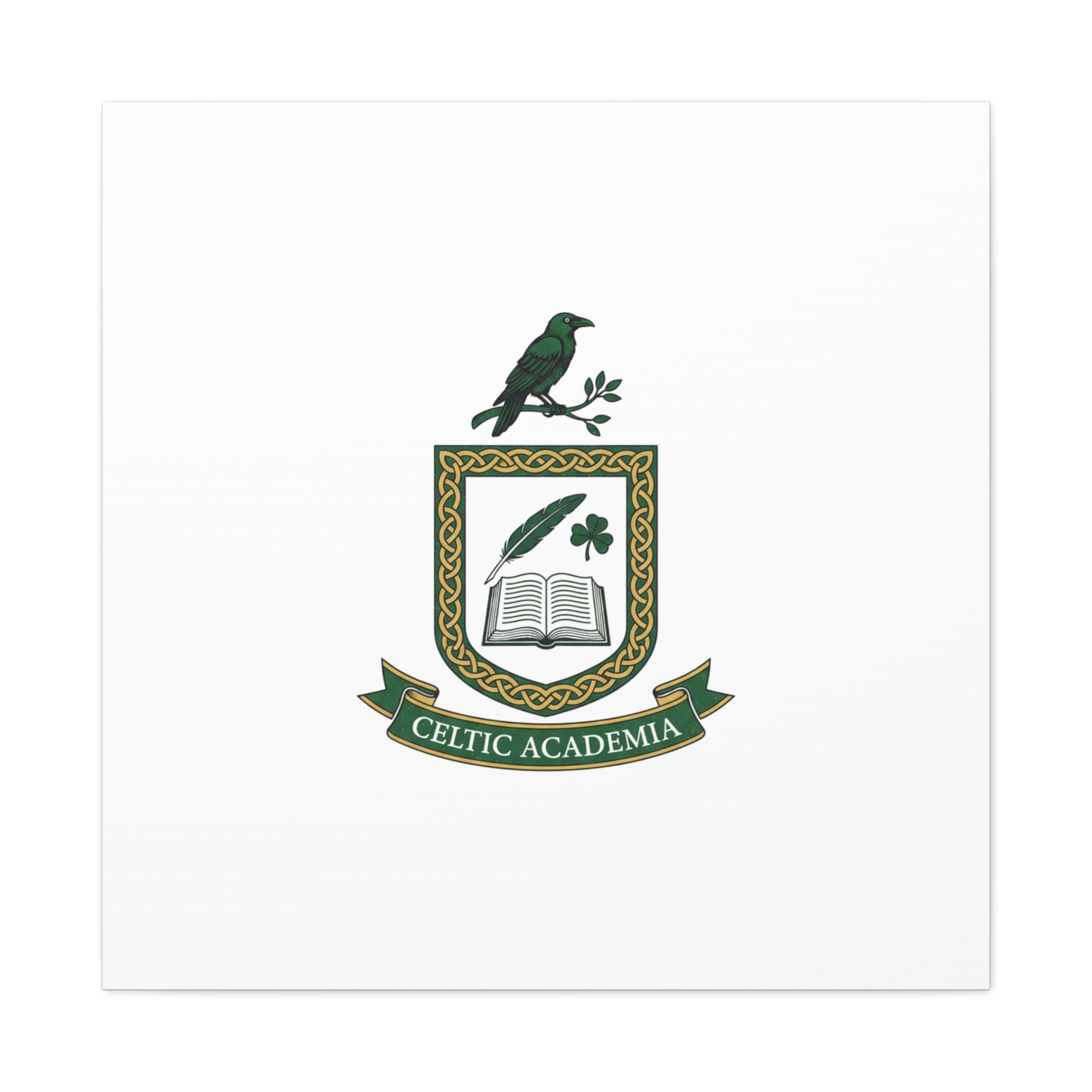 Celtic Academia Crest Canvas | Irish Heritage, Dark Emerald Gaelic Library