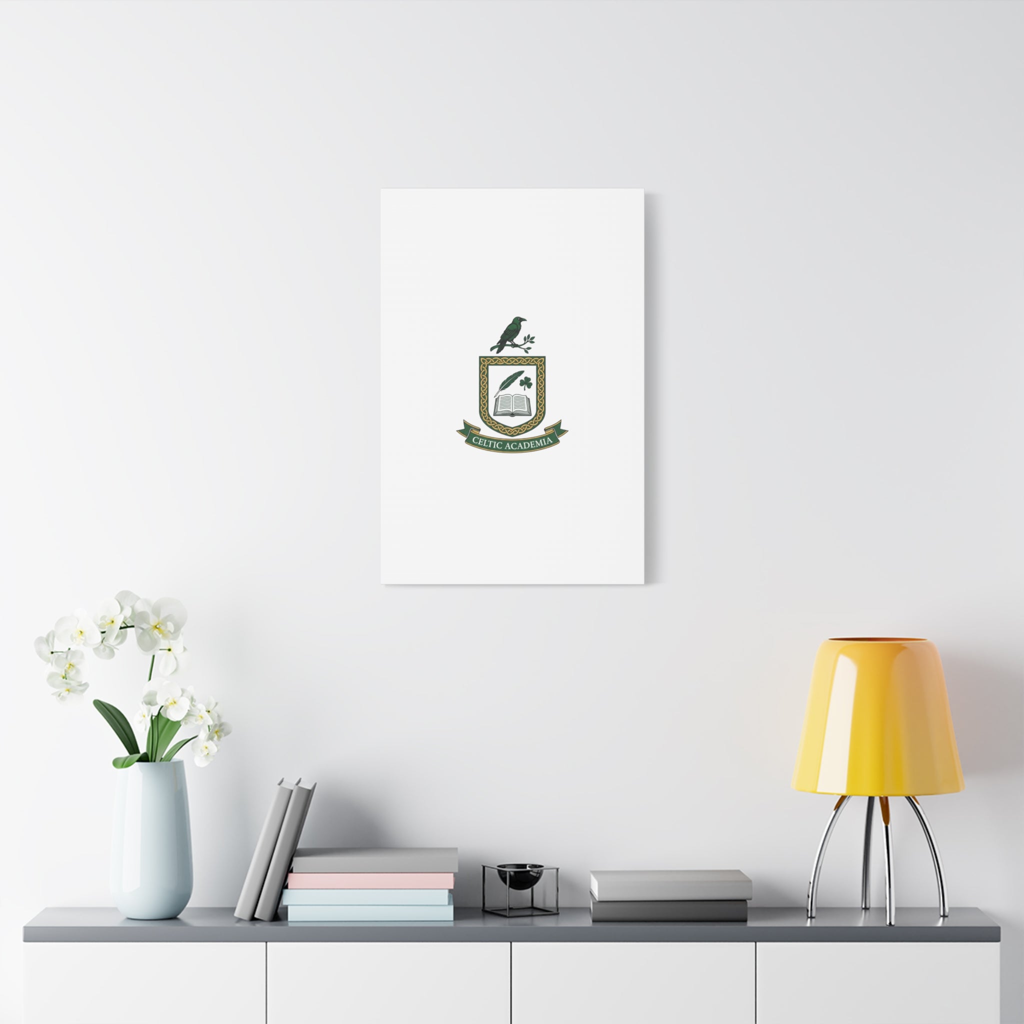 Celtic Academia Crest Canvas | Irish Heritage, Dark Emerald Gaelic Library