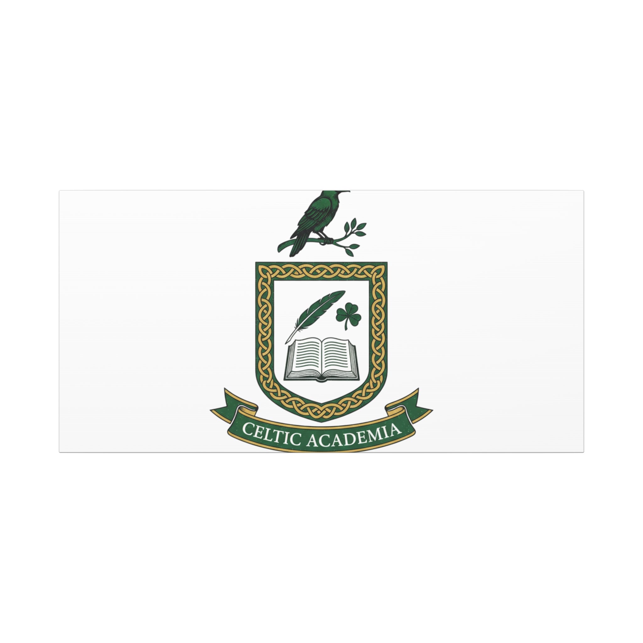 Celtic Academia Crest Canvas | Irish Heritage, Dark Emerald Gaelic Library