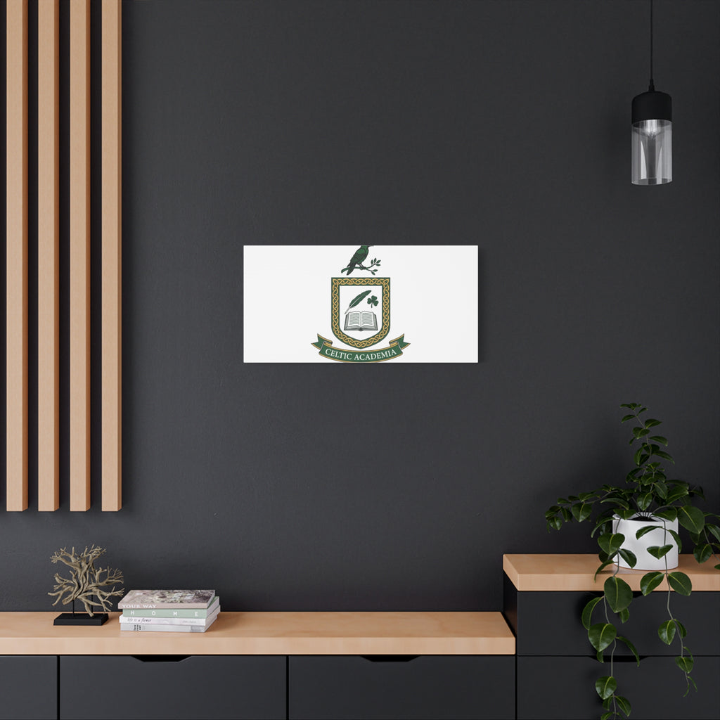 Celtic Academia Crest Canvas | Irish Heritage, Dark Emerald Gaelic Library