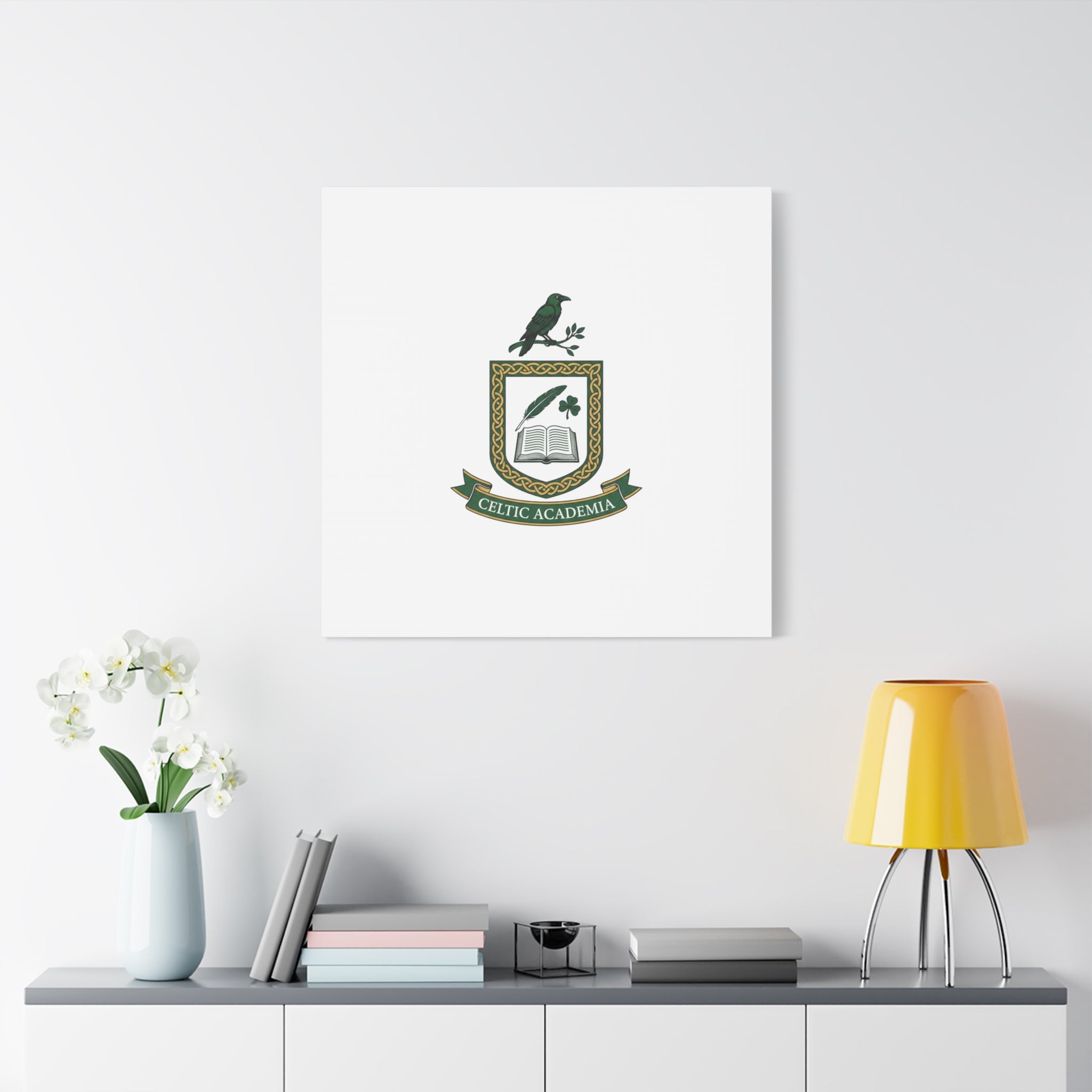 Celtic Academia Crest Canvas | Irish Heritage, Dark Emerald Gaelic Library
