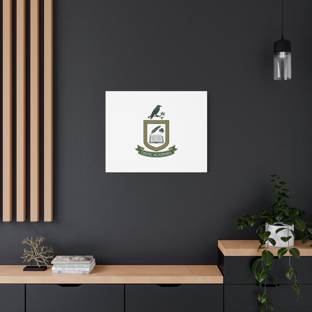Celtic Academia Crest Canvas | Irish Heritage, Dark Emerald Gaelic Library