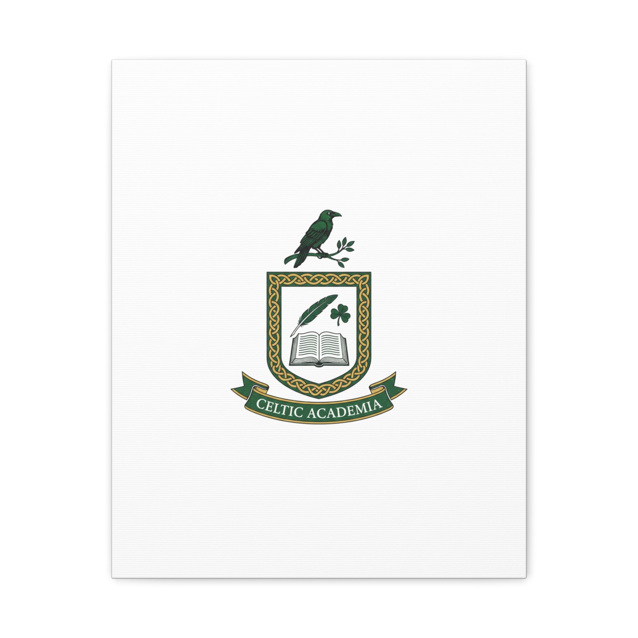 Celtic Academia Crest Canvas | Irish Heritage, Dark Emerald Gaelic Library