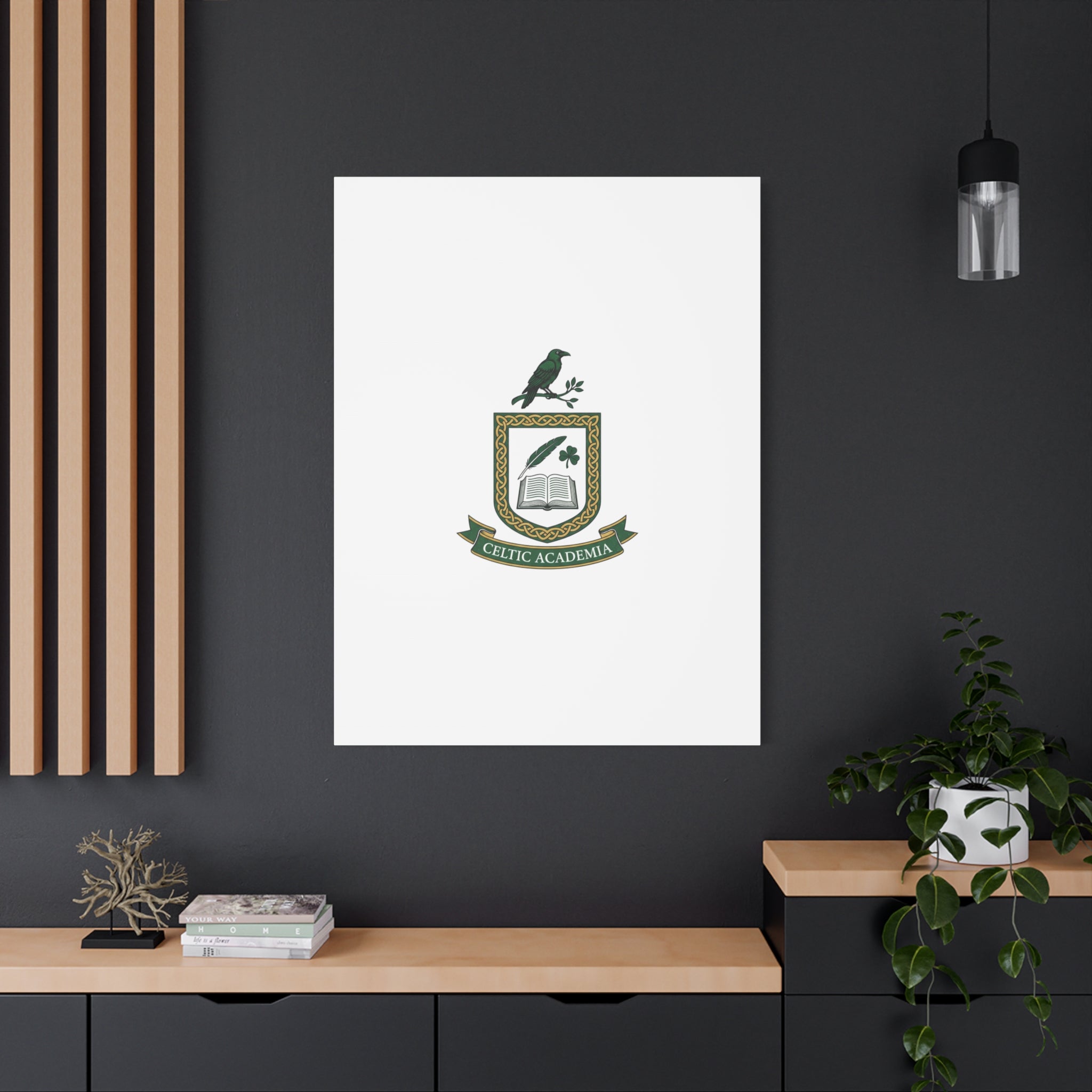 Celtic Academia Crest Canvas | Irish Heritage, Dark Emerald Gaelic Library