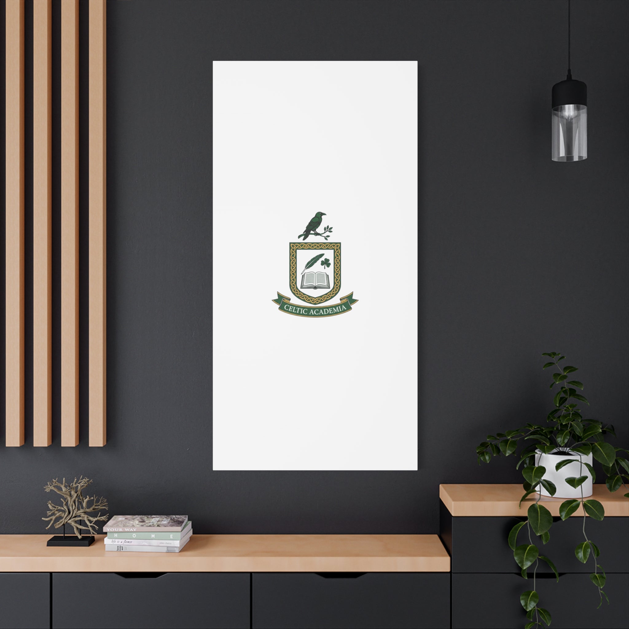 Celtic Academia Crest Canvas | Irish Heritage, Dark Emerald Gaelic Library